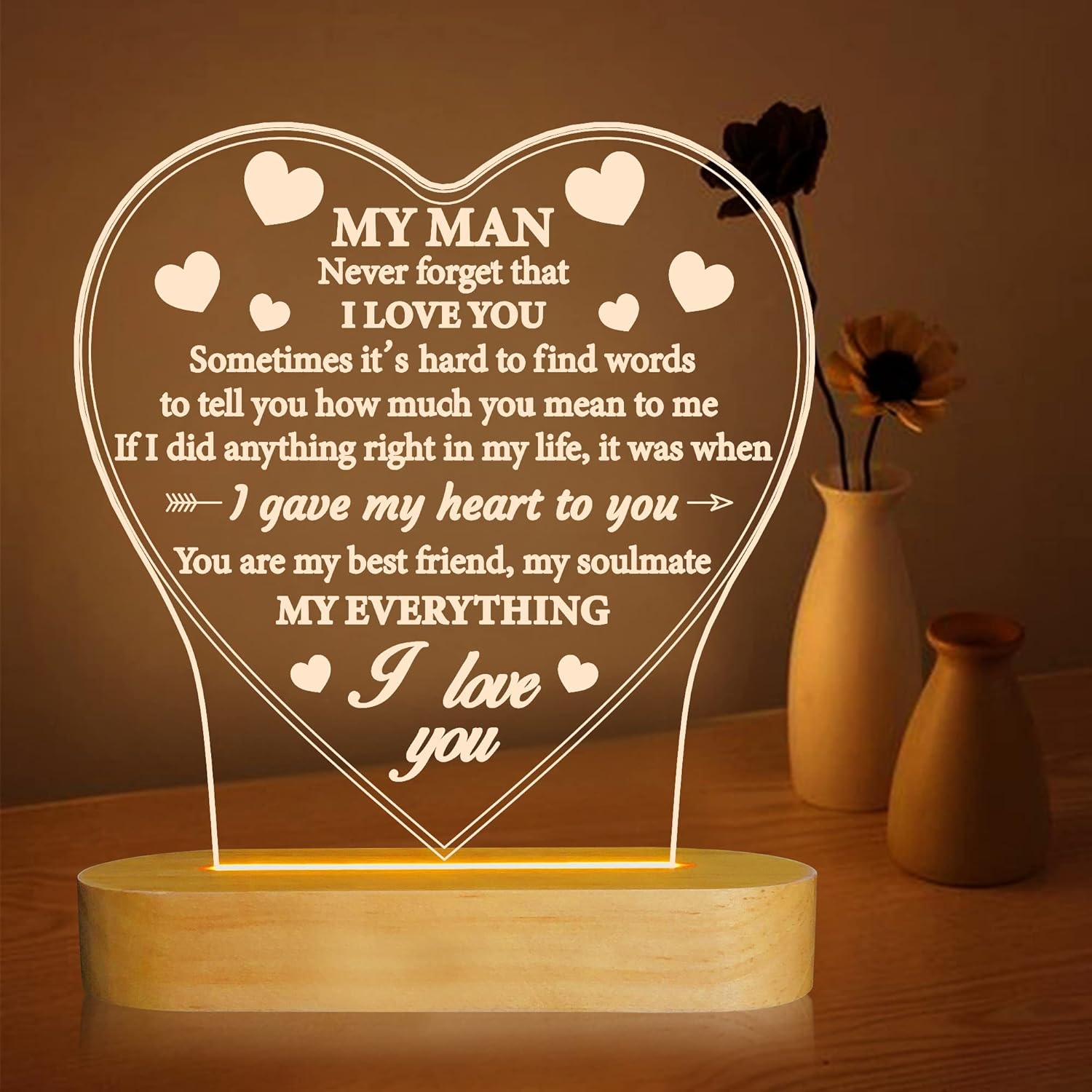 Anywin Gifts for Him, I Love U to My Husband's Gifts with Warm Light for Home Decor, Gifts for Birthday, Xmas,Holidays, A Thankyou Gifts for Him Husband Boyfriend My Man - Image 7