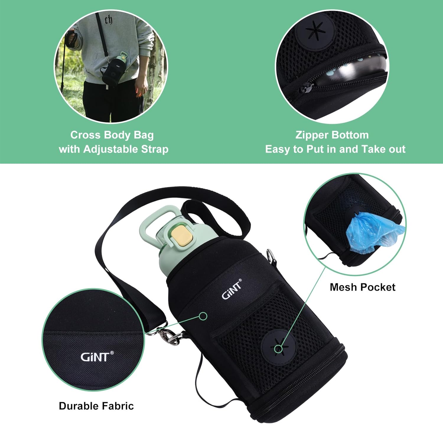 GiNT 37oz Insulated Stainless Steel Dog & Human Water Bottle | Leakproof Travel Dispenser with Detachable 10oz Bowl, 24H Cold/12H Hot, Carrying Case for Walking, Hiking,Camping & Outdoor Travel(Green) - Image 6