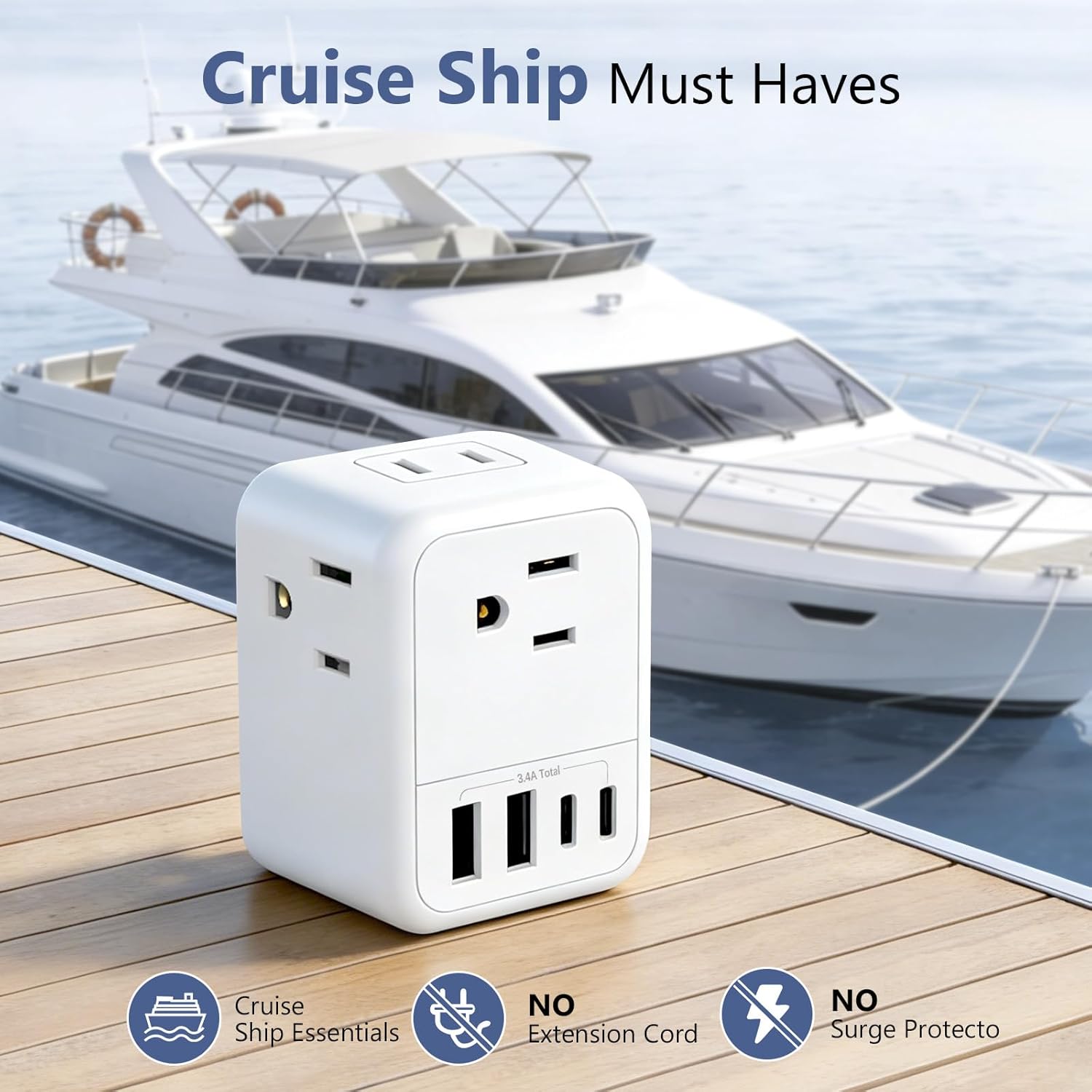 2 Pack European Travel Plug Adapter, FLASHSONIC US to Europe Adapter with 4 AC Outlets 4 USB Charging Ports (2 USB C), Foldable International Power Plug Adapter Travel Essentials to Italy Spain France - Image 7