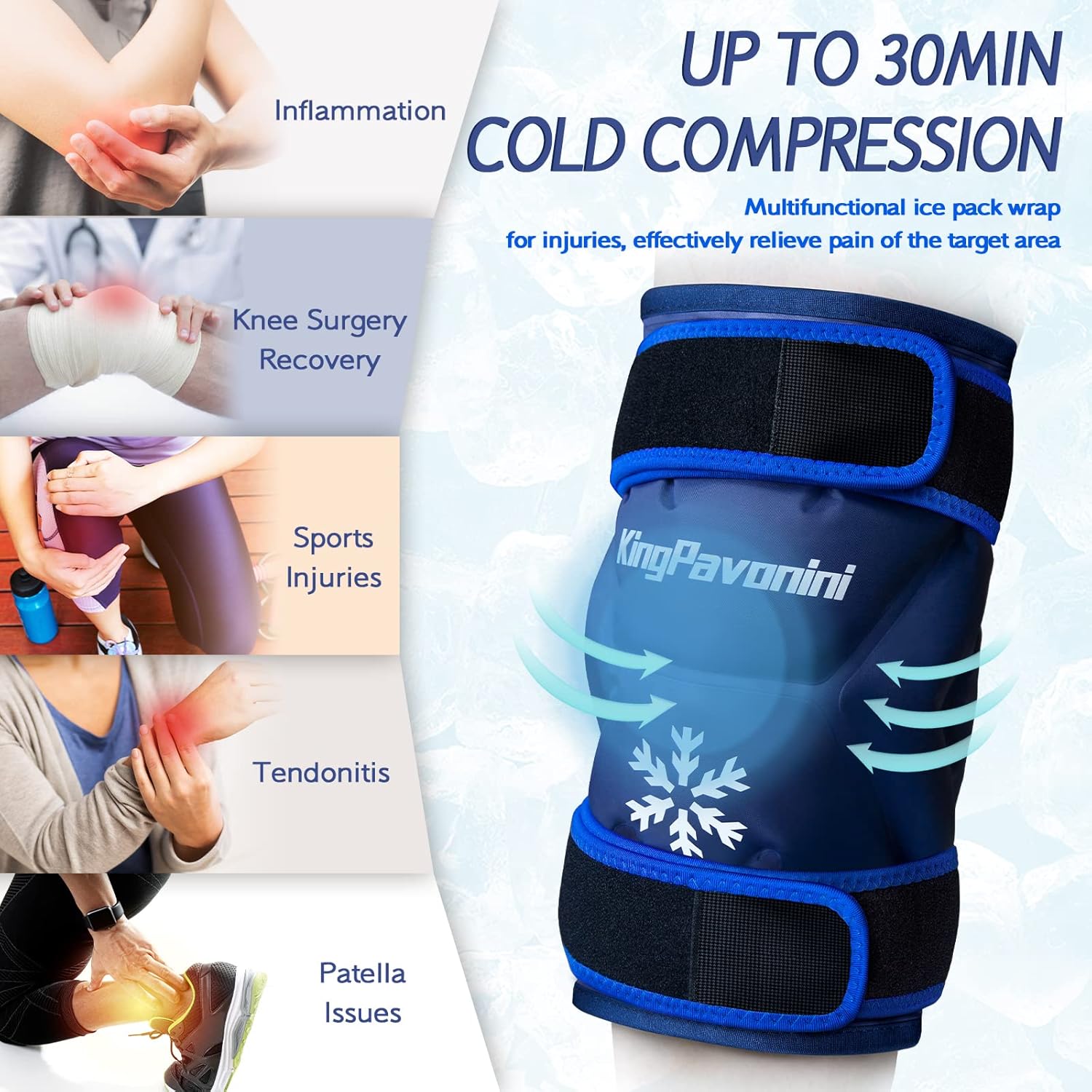 KingPavonini XXL Knee Ice Pack Wrap Around Entire Knee After Surgery, Large Reusable Gel Ice Pack for Injuries, Pain Relief, Swelling, Sports Injuries, 1 Pack (Blue) - Image 5