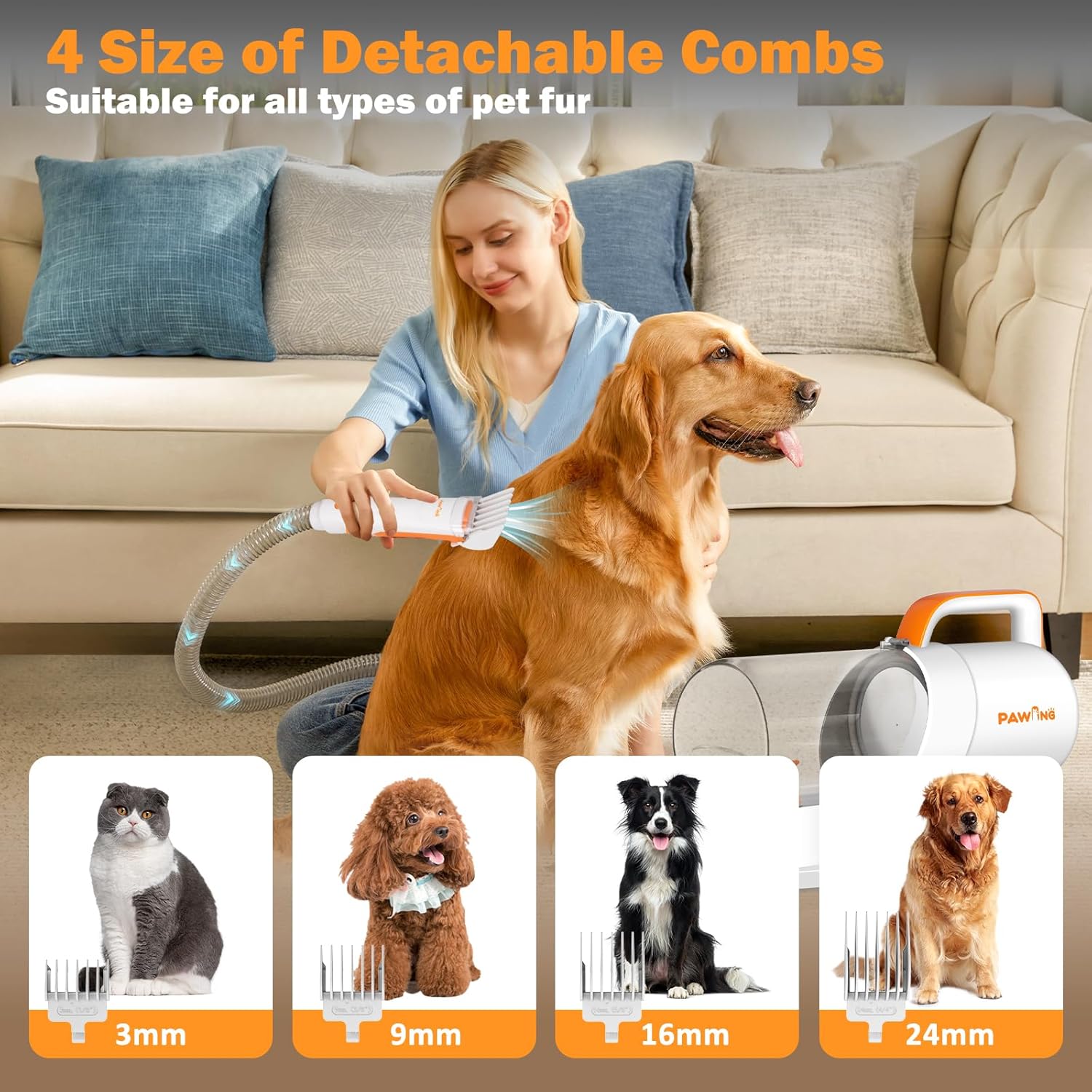 Pet Grooming Kit with Vacuum, All-in-1 Professional Deshedding Tools for Dogs & Cats - Low Noise Dogs Vacuum Cleaner with 2L Large Capacity Dust Cup for Shedding Pet Hair - Image 4