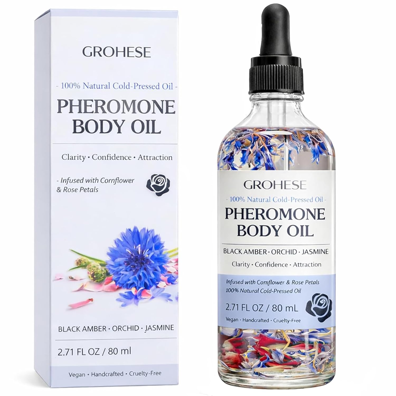 Pheromone Body Oil for Women, Body Oils for Women Scented with Black Amber Orchid & Jasmine Scent, Lightweight Moisturizing Body & Massage Oil, 2.71 fl oz (80 mL)