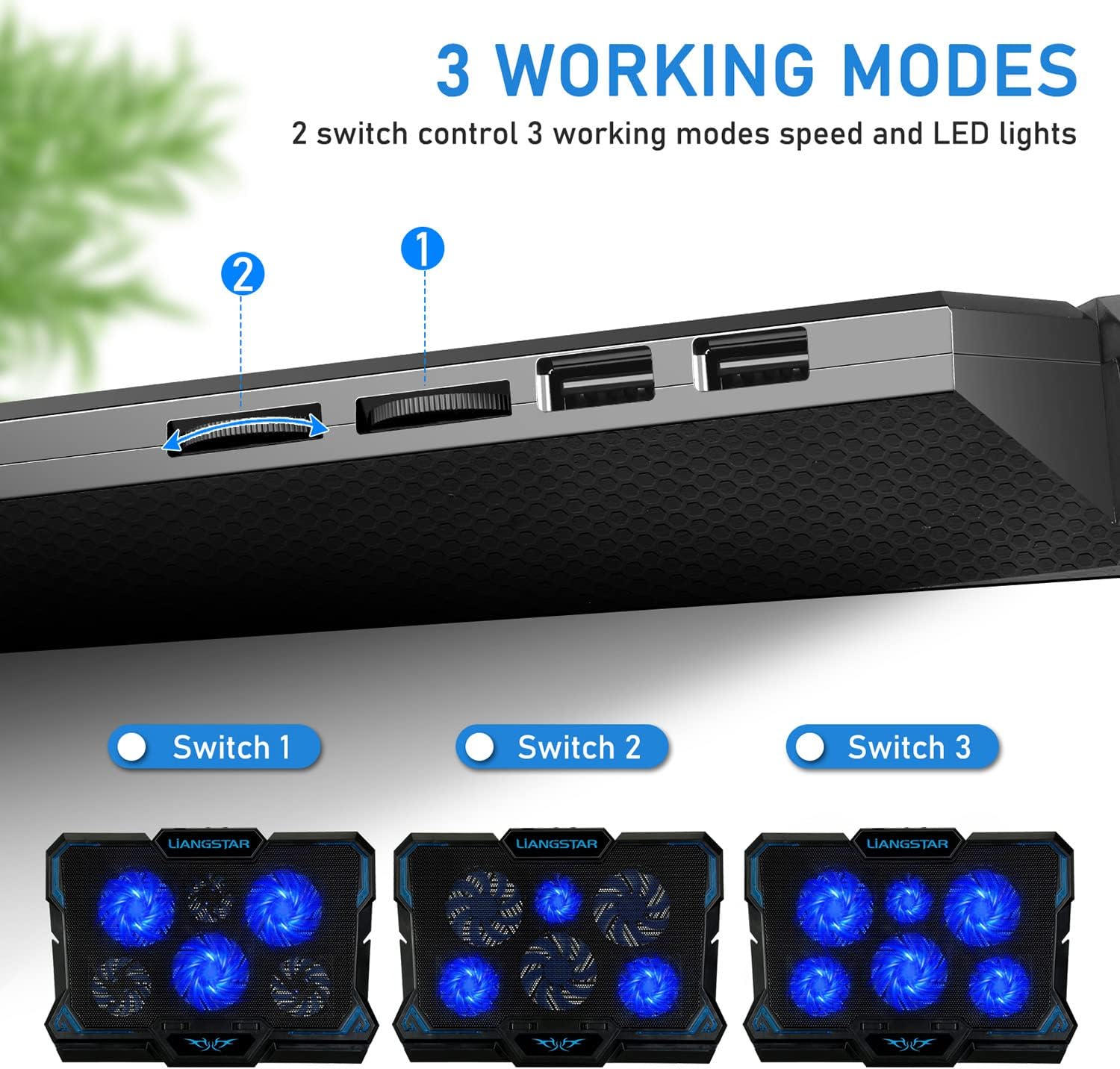 Laptop Cooling Pad, Laptop Cooler with 6 Quiet Led Fans for 15.6-17 Inch Laptop Cooling Fan Stand, Portable Ultra Slim USB Powered Gaming Laptop Cooling Pad, Switch Control Fan Speed Function - Image 5
