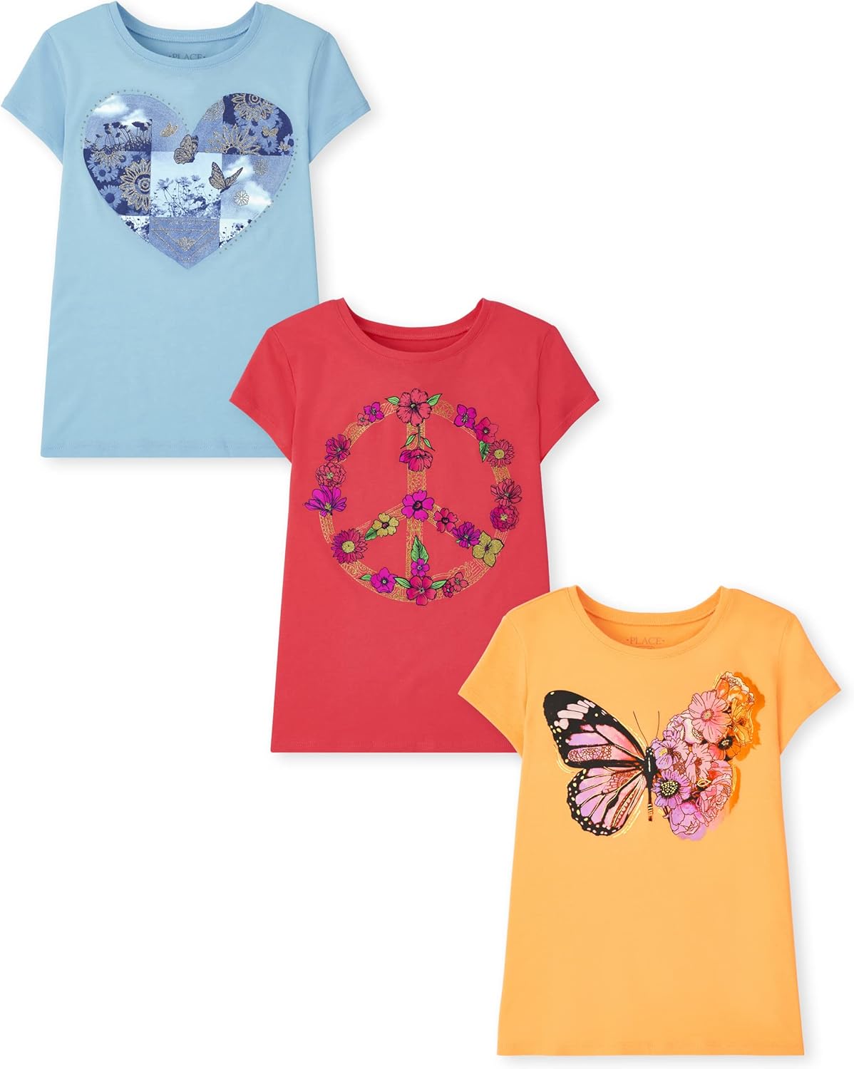 The Children's Place Girls' Unicorns,Butterfly Short Sleeve Graphic T-Shirts,3 Pack