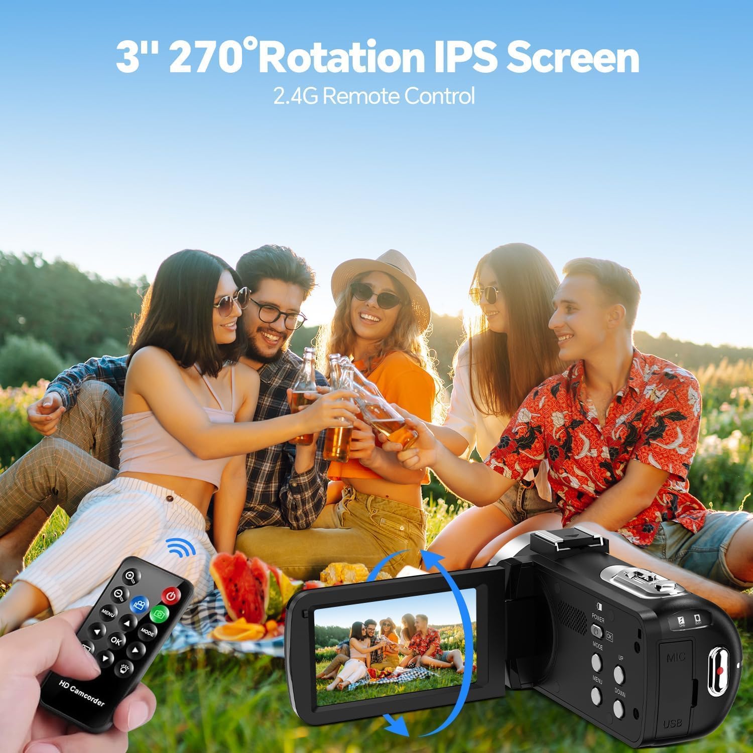 Camcorder Video Camera 4K Digital Camera for Vlogging 42MP 3” 270° Rotation Screen 18X Digital Zoom Cam Corder for YouTube with 2 Batteries, 32GB SD Card, Remote Control - Image 4