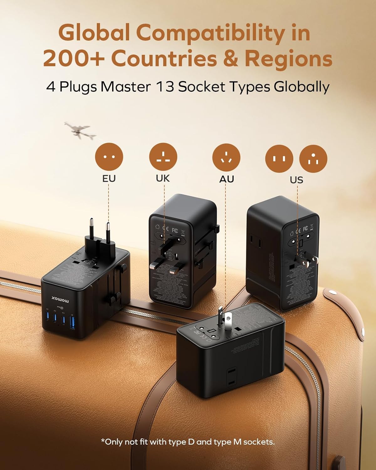 Momax 9-in-1 High-Power Universal Travel Adapter, 205W GaN Worldwide Charging Hub with 6 USB-C & 1 USB-A, AC Outlet, Type A/C/G/I Plugs for 200+ Countries, Safe for Laptops, Phones, Cruise Ready - Image 7