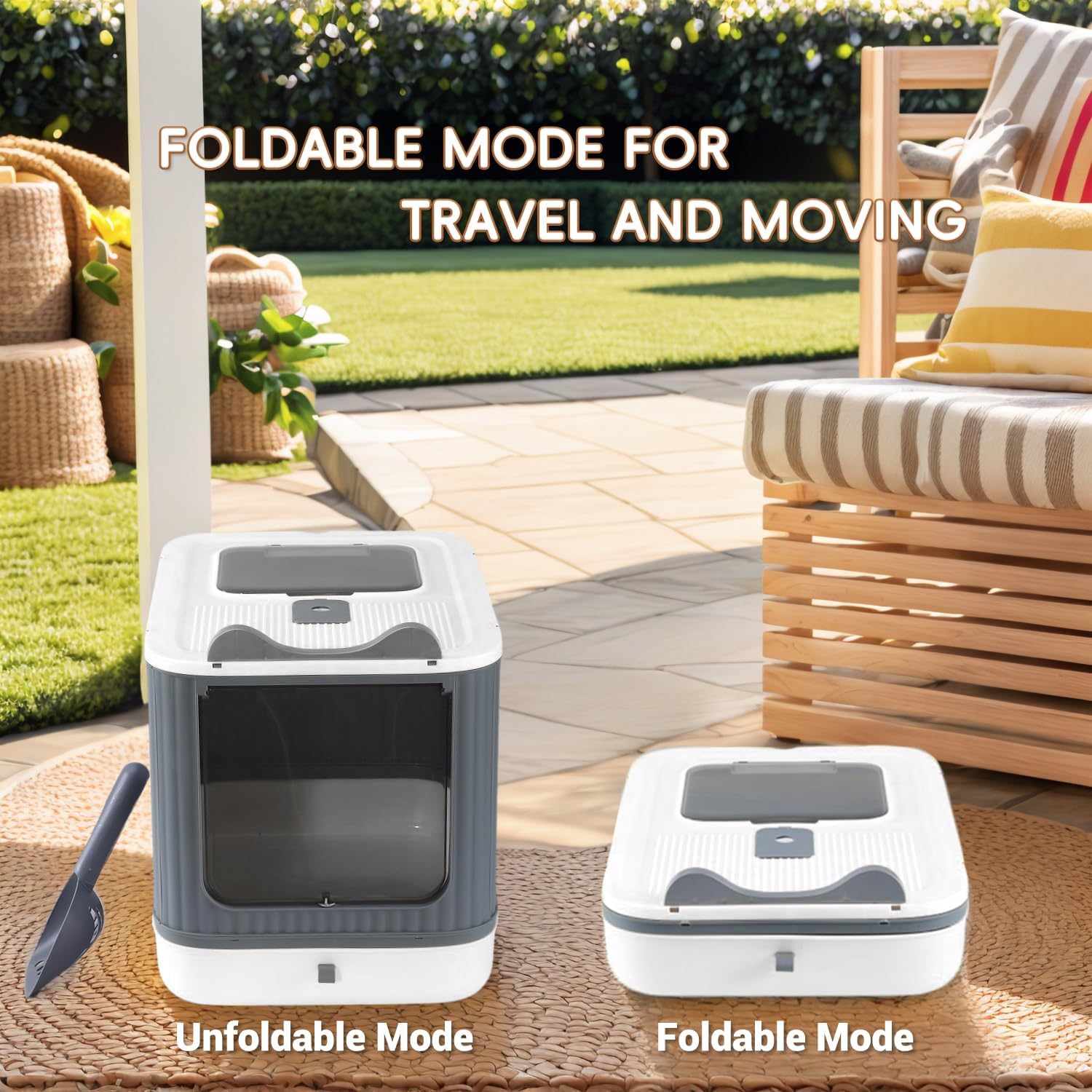 Foldable Cat Litter Box, Fully Enclosed Litter Box with Lid, Covered Kitty Kitten Litter Boxes Enclosure with Scoop, Odor Control, Easy to Clean, 3 Modes for Cat up to 12 lbs(White&Grey) - Image 7