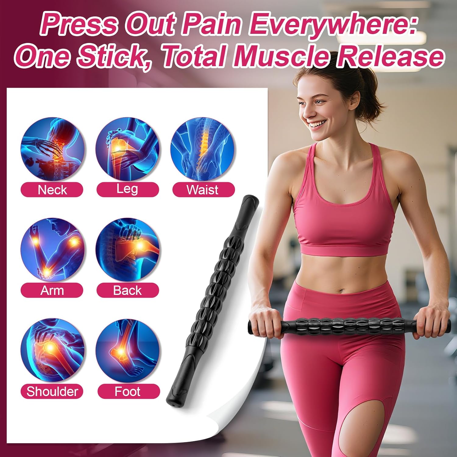 Massage Roller, Muscle Roller Stick, Therapy Roller Stick for Legs, Calf, Thigh, Lipo Roller for Relief Muscles, Deep Tissue Massage Rolling Pin for Trigger Points, Help Sore Muscle Recovery - Image 2
