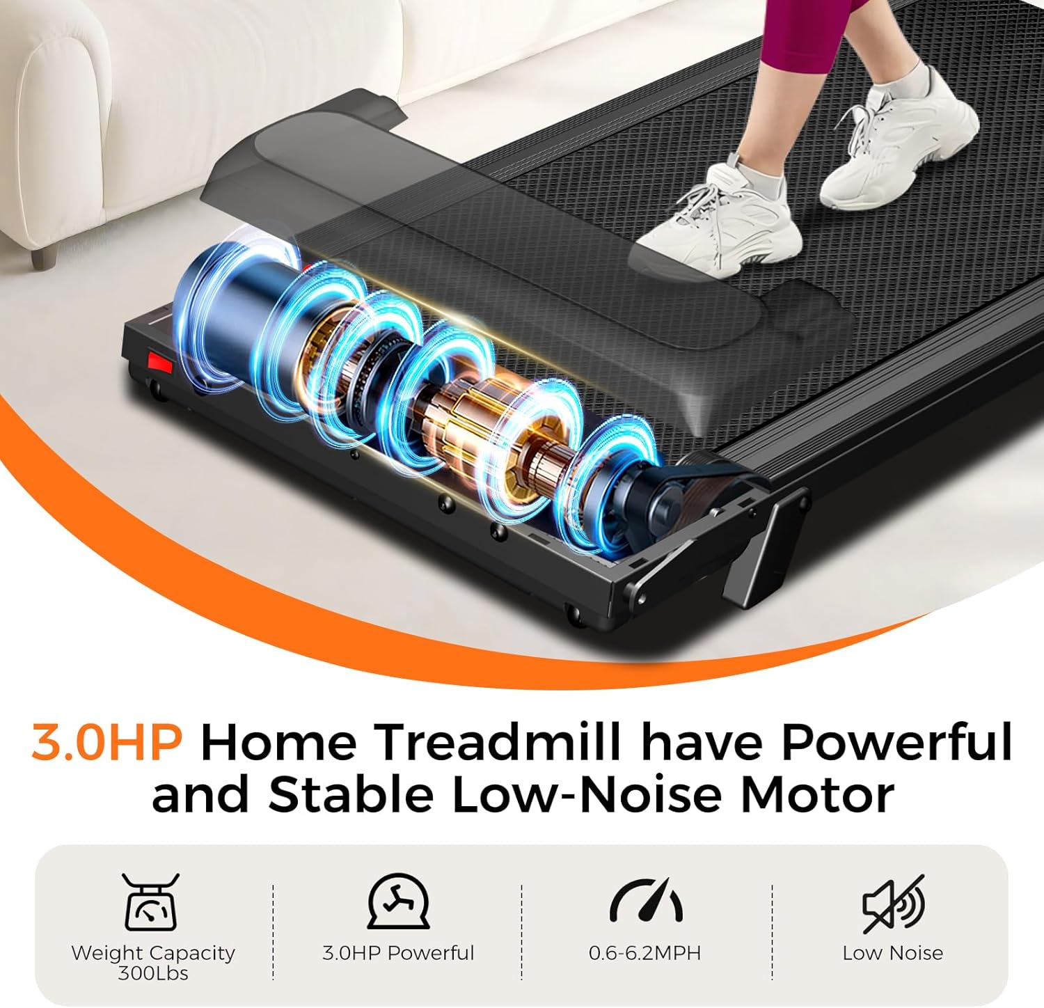 Treadmill with Incline,3.0HP Small Treadmills for Home,Portable Electric Treadmill with Handles,Lightweight Walking Pad,Compact Running Treadmills,Walking Pad with Handle,300LBS Capacity - Image 2