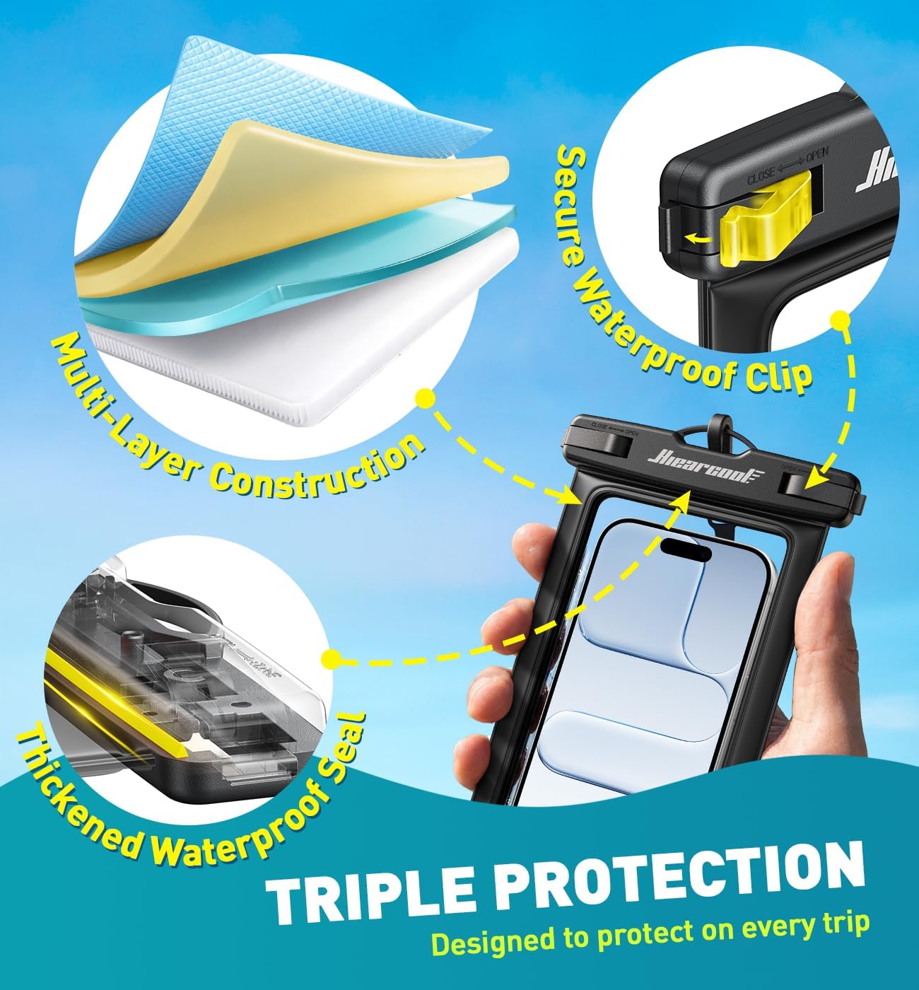 Hiearcool Waterproof Phone Pouch, IPX8 Waterproof Phone Case for iPhone 17/16/15/14 Pro Max, Cell Phone Dry Bag for Beach & Cruise Essentials, Touch Screen, Lanyard Included, 2 Pack (Fits Up to 8.9”) - Image 6