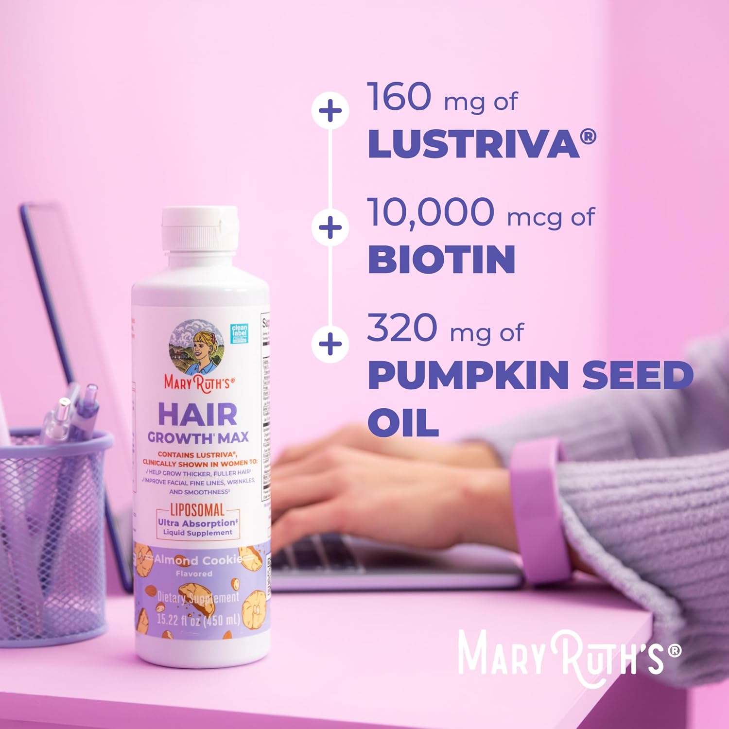 MaryRuth Organics Women's Hair Growth MAX Liposomal | with Lustriva® + Biotin 10000mcg + Pumpkin Seed Oil | Thicker Hair | Hair Care | Wrinkles, Fine Lines, Skin Care | Ages 18+ | 15.22 Fl Oz - Image 7