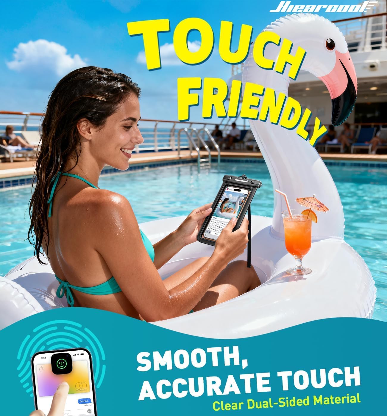 Hiearcool Waterproof Phone Pouch, IPX8 Waterproof Phone Case for iPhone 17/16/15/14 Pro Max, Cell Phone Dry Bag for Beach & Cruise Essentials, Touch Screen, Lanyard Included, 2 Pack (Fits Up to 8.9”) - Image 4