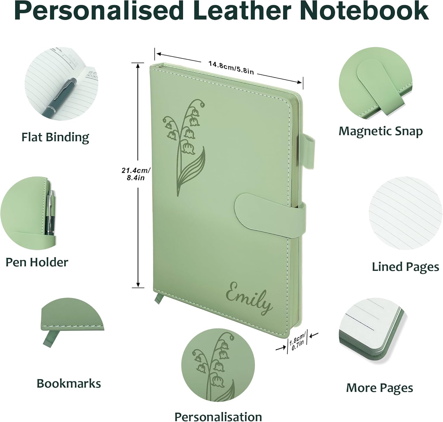 Personalized Leather Journal with Gifts Box & Pen, Custom Notebooks Diary with Engraved Birth Flower Name, Birthday Gifts for Women, Christmas Office Gift for Bridesmaid Students Teacher Mom Friend - Image 5