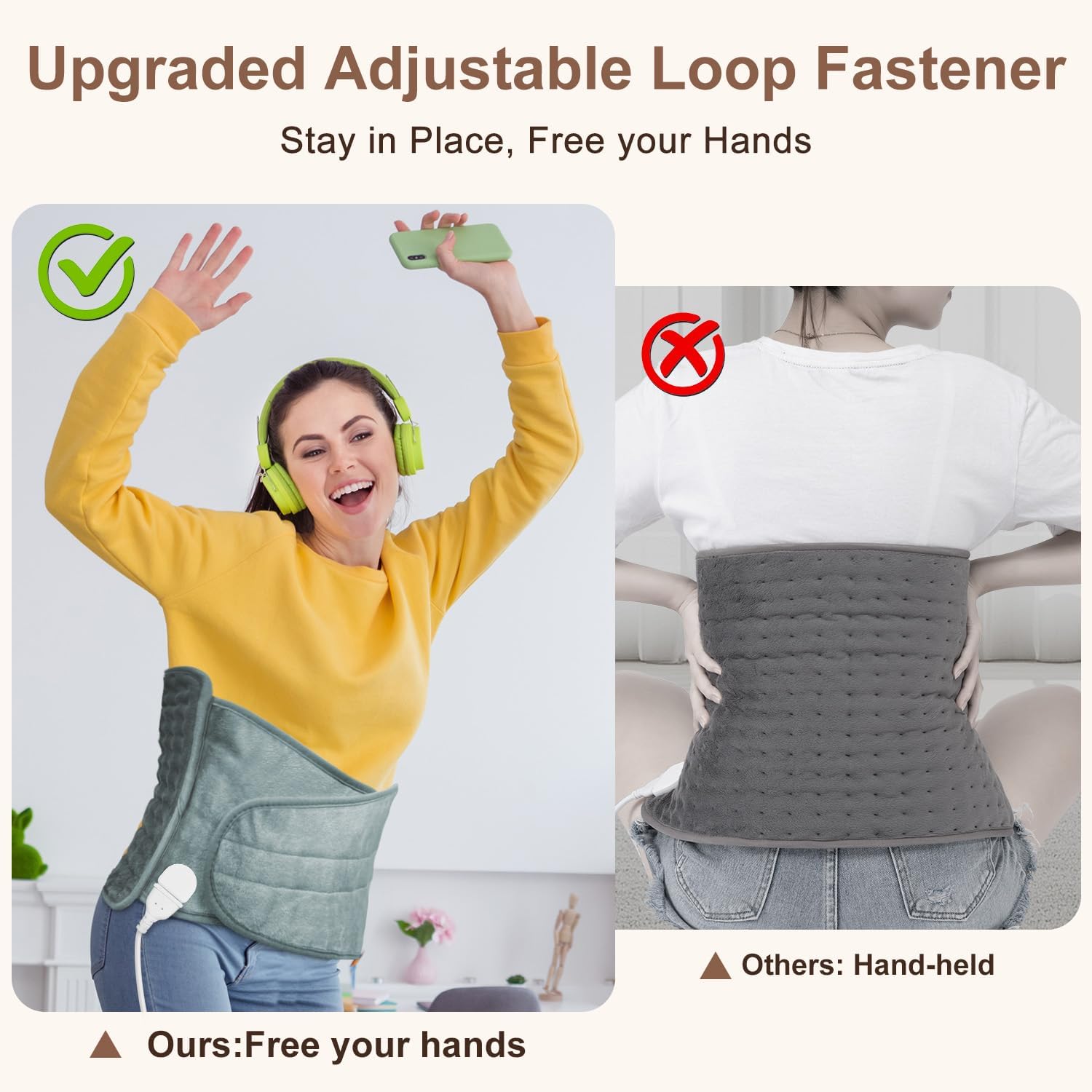 IGXHAVIZ Heating Pad for Back Pain Relief, Electric Heating Pad for Period Cramps Neck Shoulders with Belt, 4 Timer 6 Heat Setting & Auto Shut Off, 12"x24"+20" Large Moist Heat Pad for Mom,Dad - Image 2