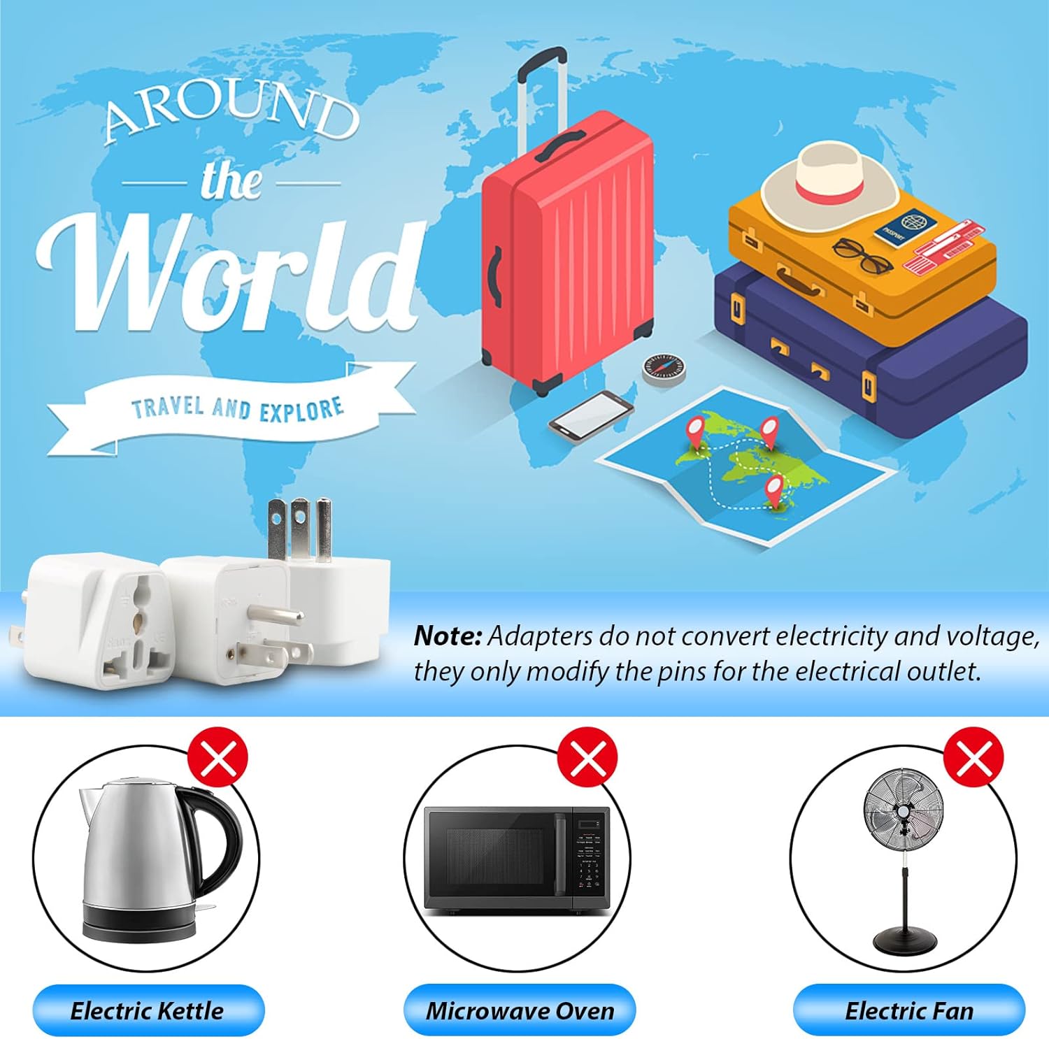 Europe to US Plug Adapter, 6 Pack UK to US Plug Adapter, India to US Plug Adapter, Universal Travel Adapter for USA, Europe Australia UK Italy to American Outlet Adapter-Type B - Image 7