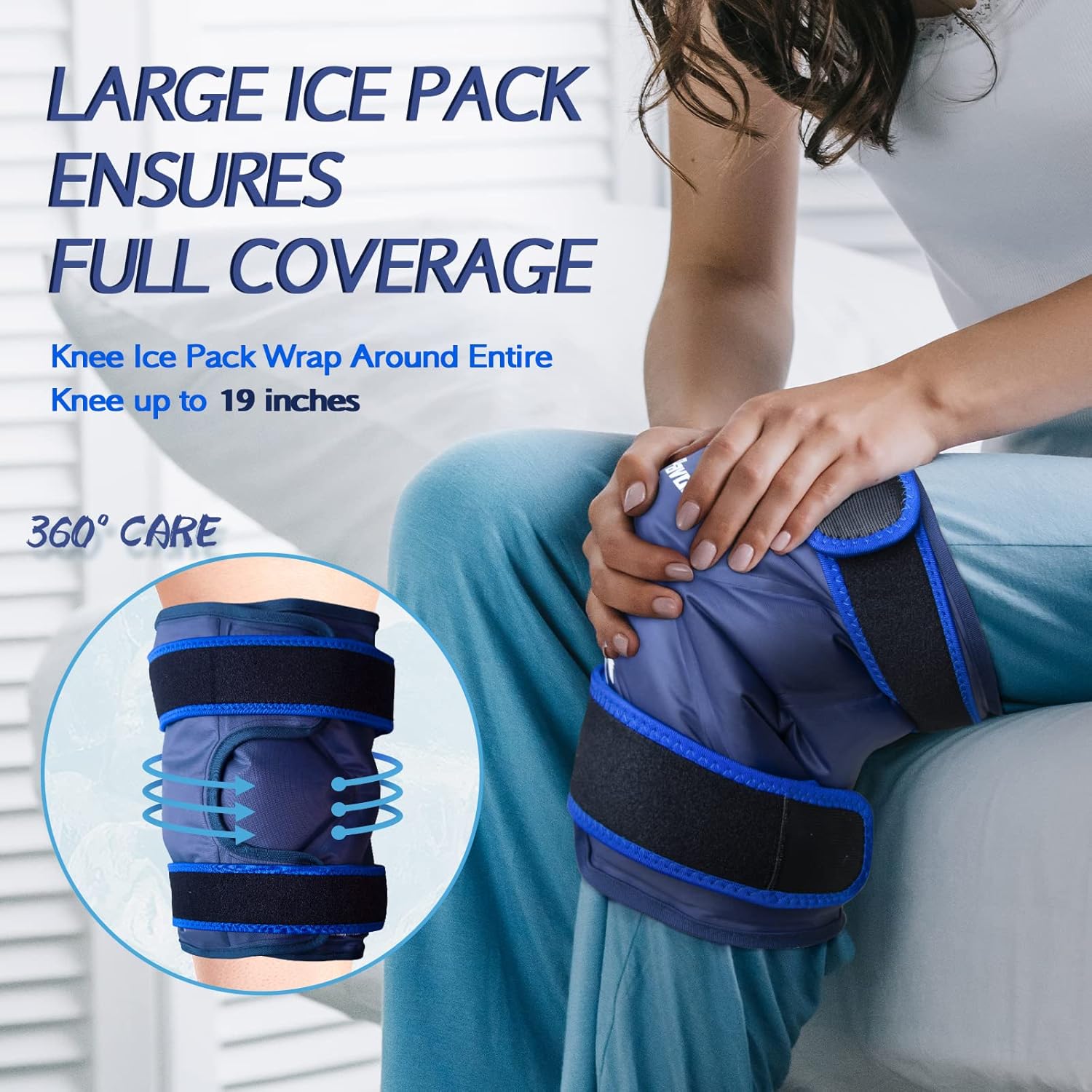 KingPavonini XXL Knee Ice Pack Wrap Around Entire Knee After Surgery, Large Reusable Gel Ice Pack for Injuries, Pain Relief, Swelling, Sports Injuries, 1 Pack (Blue) - Image 2