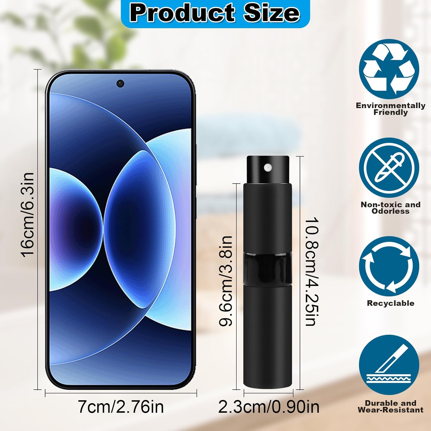 vivinin 8ML Perfume Travel Refillable Atomizer, 3PCS Travel Perfume Bottle Refillable, Portable Empty Cologne Dispenser for Men and Women - Standard Travel Size - Image 2