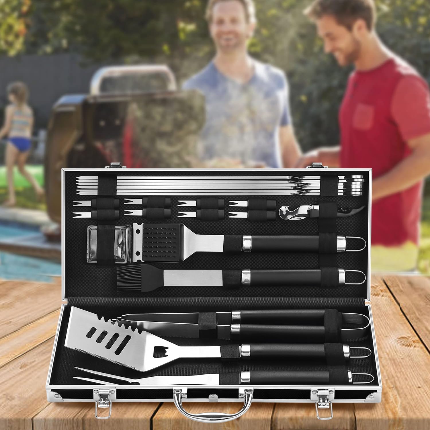 Grilljoy BBQ Accessories Grill Tools Set - 22PCS Stainless Steel Barbecue Grill Accessories for Outdoor Grill with Black Aluminum Case - Christmas Grilling Gifts for Men & Dad -Grill Tools Kit - Image 7
