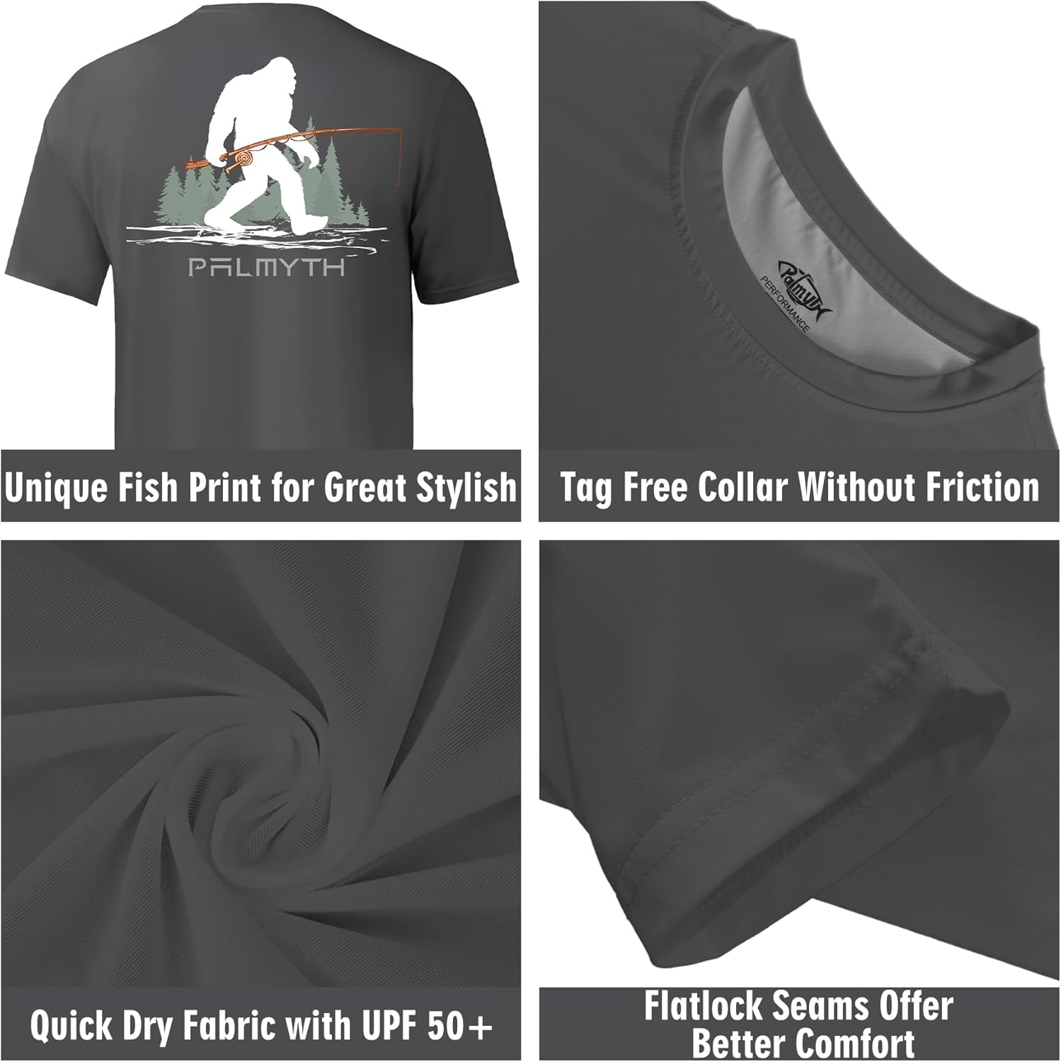 Palmyth Men's Fishing Shirt Short Sleeve Sun Protection UV UPF 50+ SPF T-Shirt - Image 5
