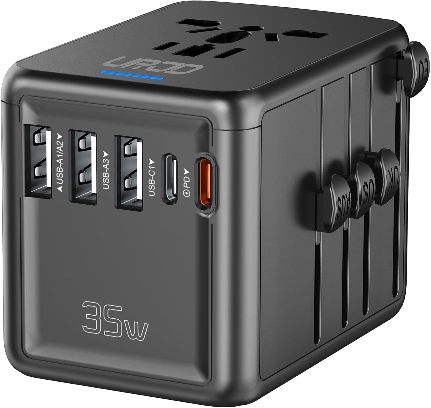 Universal Travel Adapter with 35W USB-C PD Fast Charging, 5 USB C/A Ports, 2500W AC Outlet, International Power Adapter for Europe UK Japan, Worldwide Plug Adapter for 200+ Countries Travel Essentials