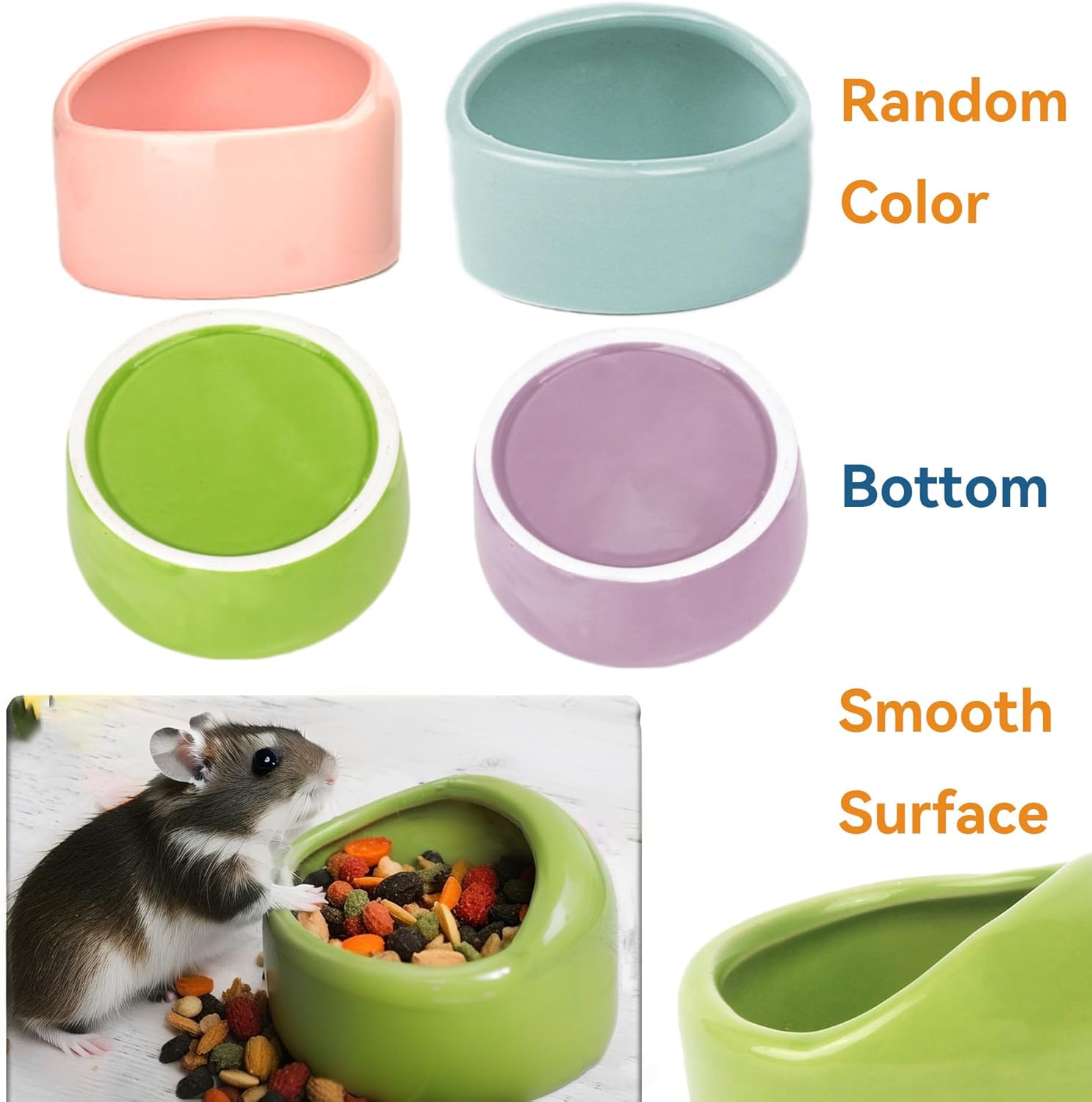 JSLZF Ceramic Hamster Bowl Small Rat Food Bowl Hamster Dish Prevent Knocking Over, Food Splashing and Chewing Feeding Dish for Gerbil Chinchilla Rat (3 PCS) - Image 2