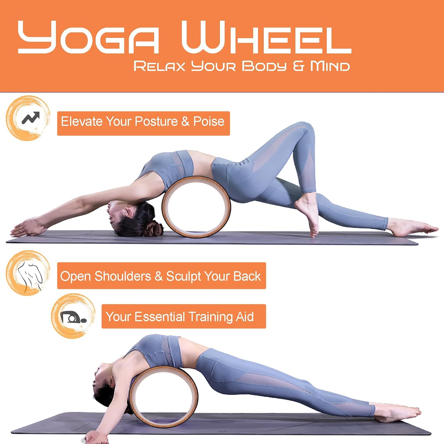 High Density PU Rubber Yoga Wheel for Stretching and Flexibility to Help Back Aches and Tension, Tear, Flexible Roller Designed, Extend Premium Back Roller - Image 4