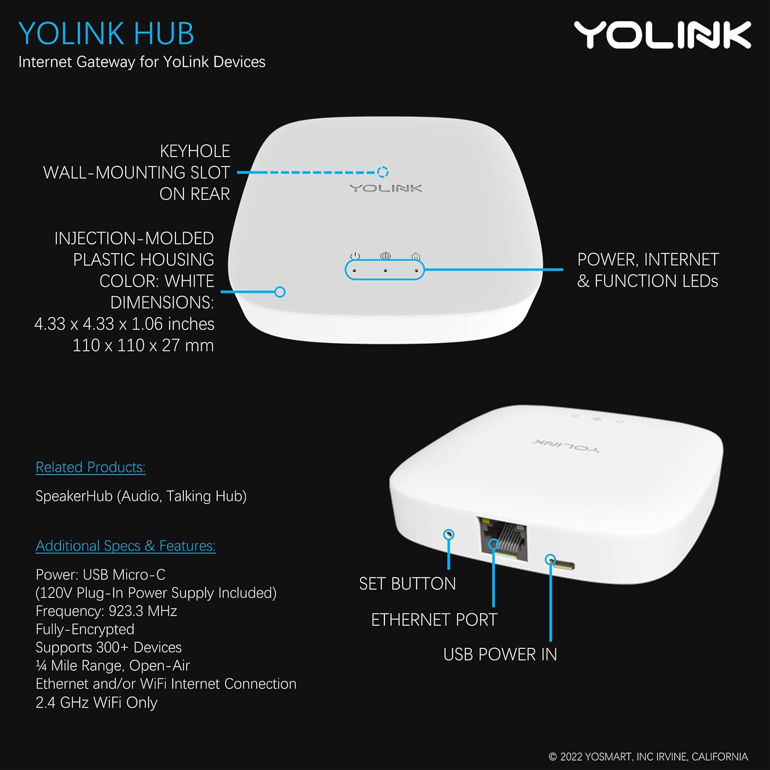 YoLink Hub, 1/4 Mile Super Long Range Smart Hub LoRa Enabled Smart Home Automation Bridge Home Security Monitoring System - Central Controller for YoLink Smart Home Devices - White - Image 2