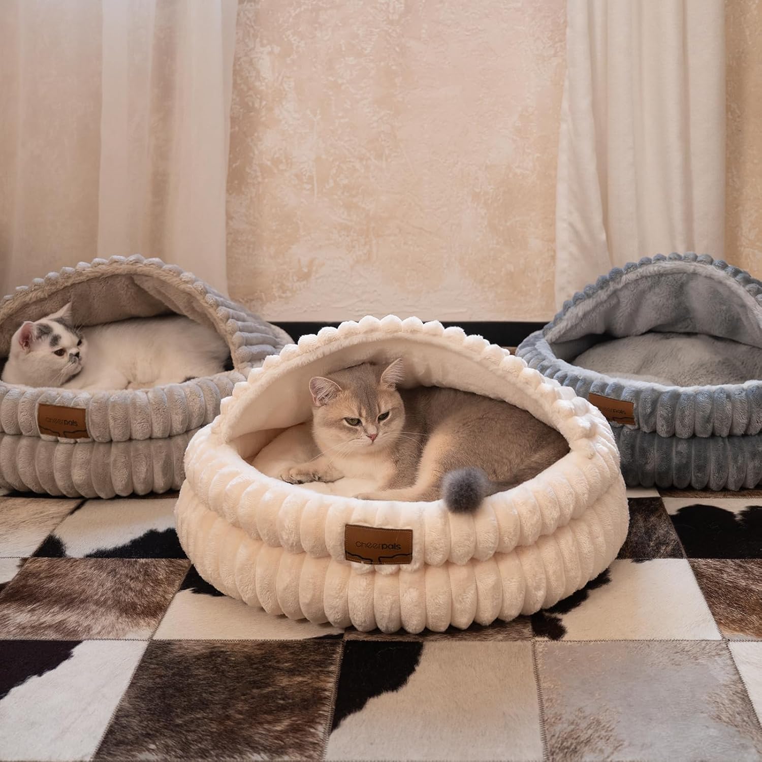 CHEERPALS Cat Cave Bed for Indoor Cats, Washable Covered Cat Bed Hooded Kitty Bed Soft Fluffy Pet Bed for Puppy and Small Dog(White) - Image 8