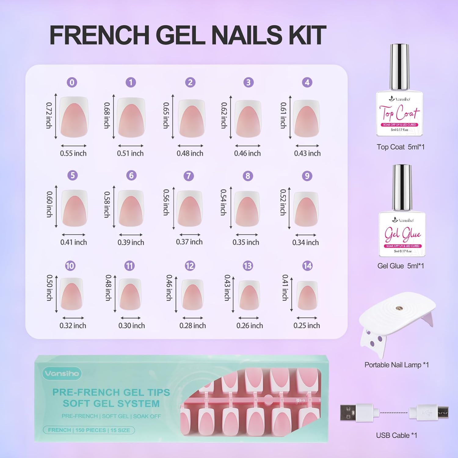 Vansiho Gel Nail Kit - Pink Deep Short Squre French Tip Press on Nails Kit with Nail Gel, Top Coat for Gift Home DIY - Image 5