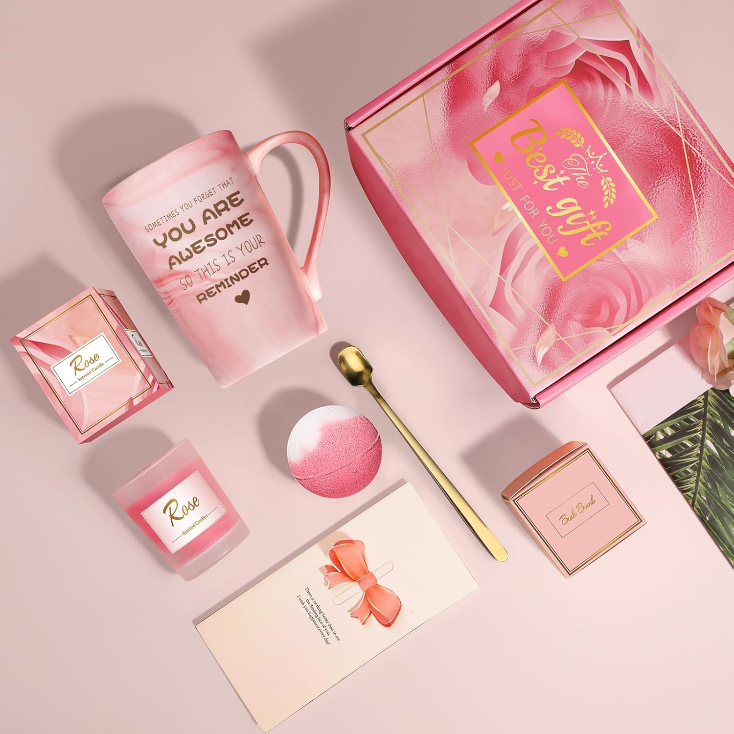 Birthday Gifts for Women, Mom, Sister, Friend: Unique Pink Self Care Spa Relaxation Baskets Set, Mothers Day, Christmas, Valentines, Holiday, Gift for Her, Girlfriend, Grandma, Wife, Bestie, Coworker - Image 5