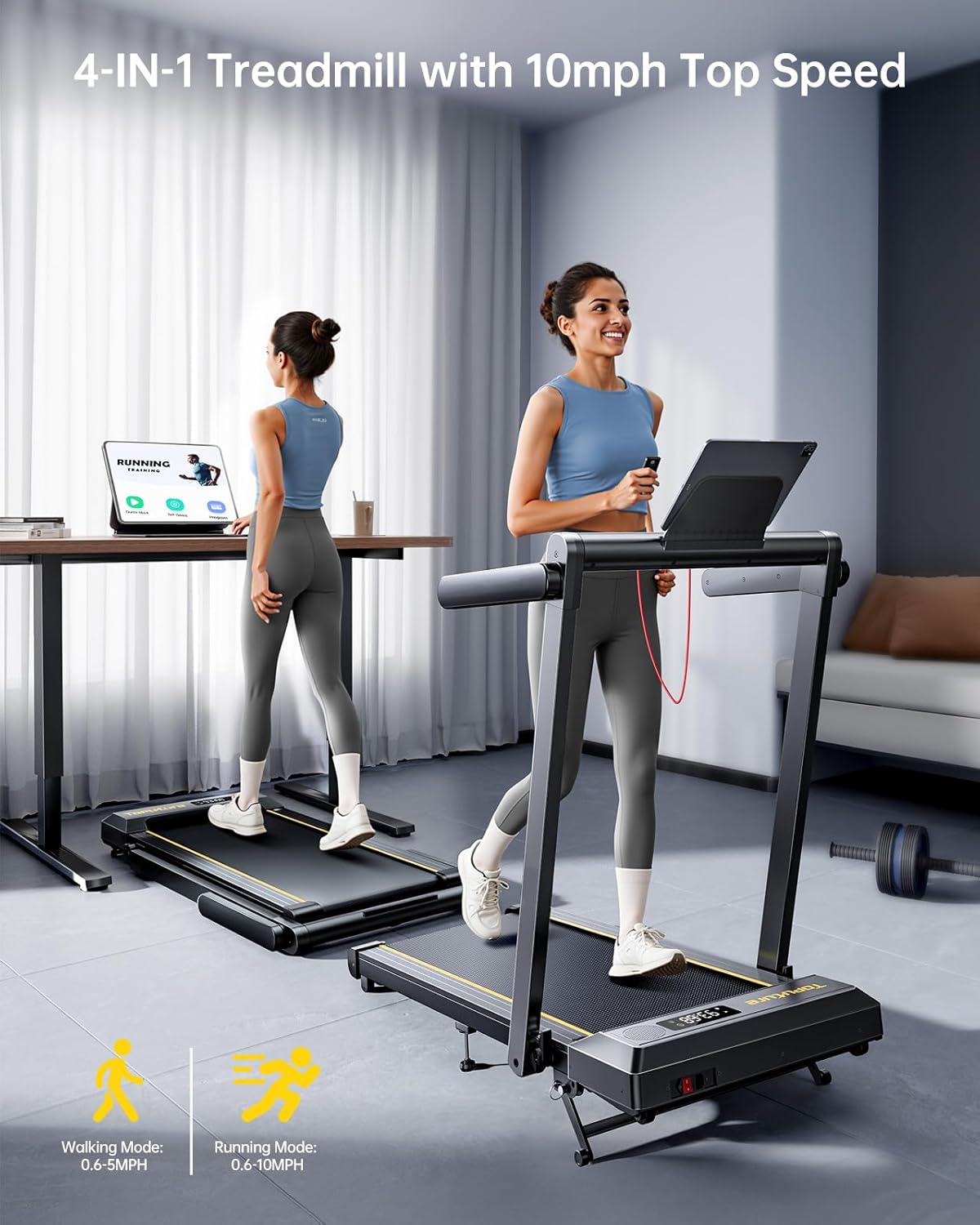 Walking Pad Treadmill with 12% Incline and Handle Bar, 4 in 1 Folding Treadmill for Home/Office, Under Desk Treadmills Portable Walking Pad with App & Bluetooth Speaker, 0.6-10MPH - Image 3