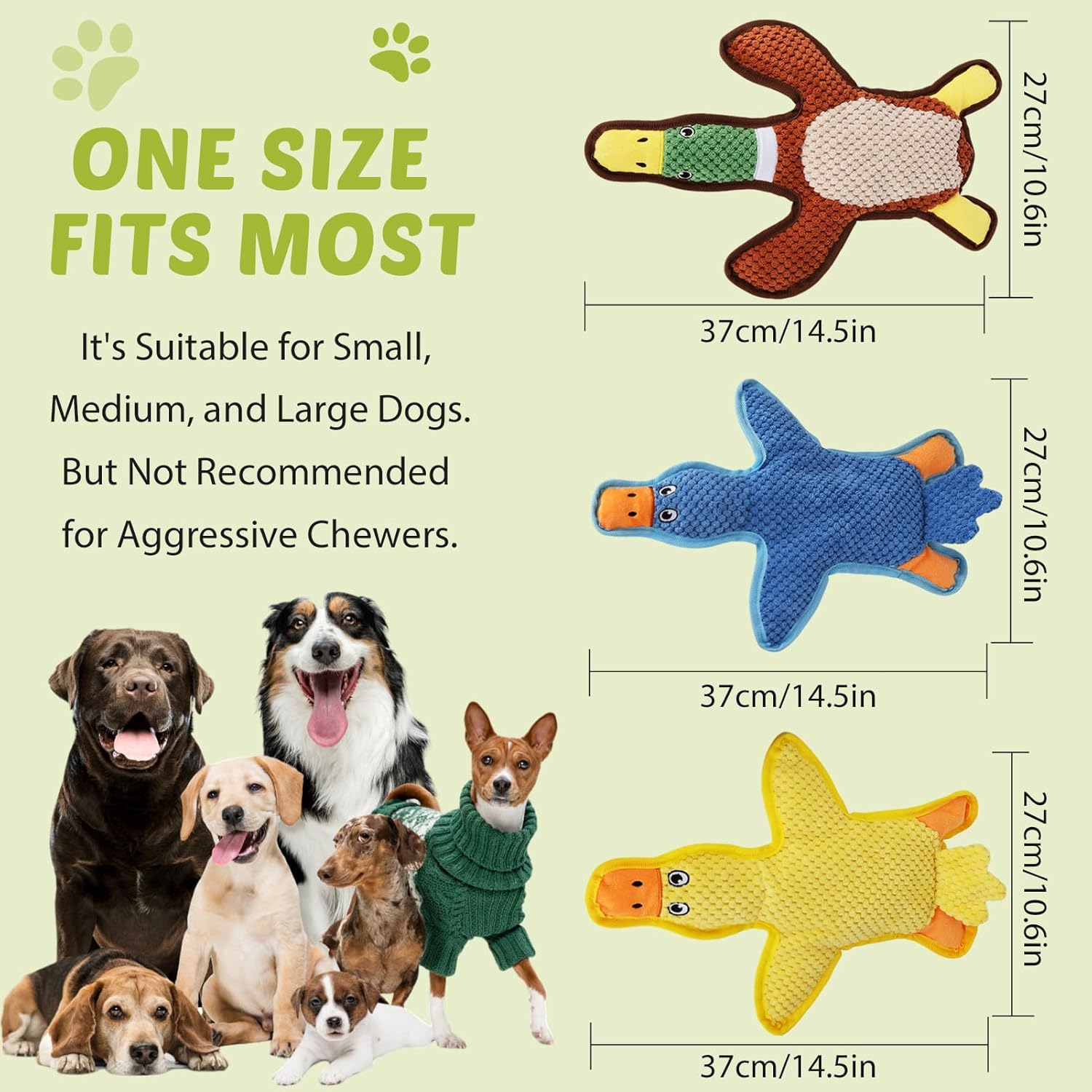 Dog Toys 3-Pack Cute Duck Shapes Puppy Toys No-Stuffing Squeaky and Crinkle Interactive Dog Chew Toy for Small to Large Breeds - Image 5