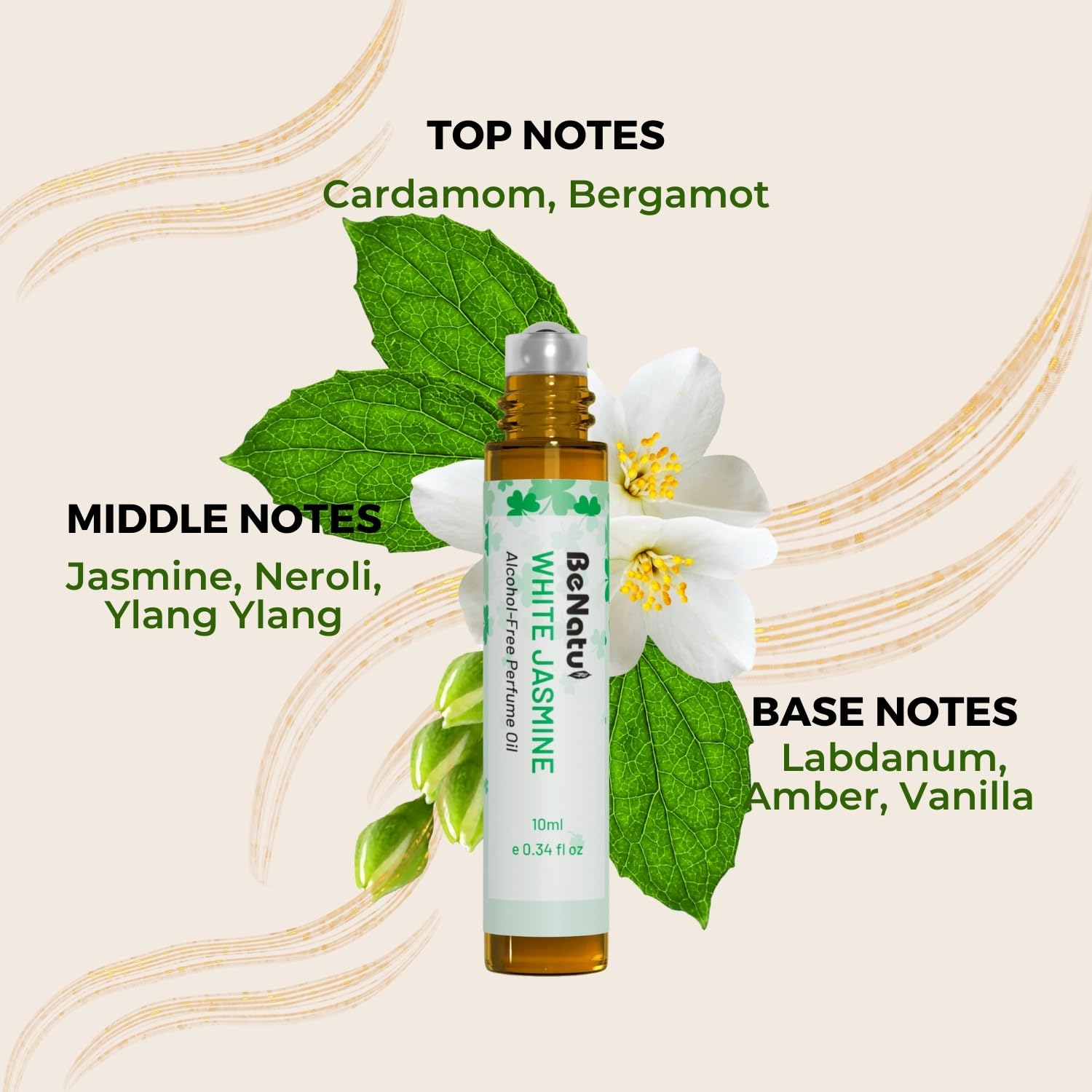 benatu Jasmine Perfume Oil Roll On for Women, Alcohol Free Eau de Parfum,Travel Size Essential Oil Body Fragrance, Concentrated Rouge Floral Scent, 10 ml - Image 4