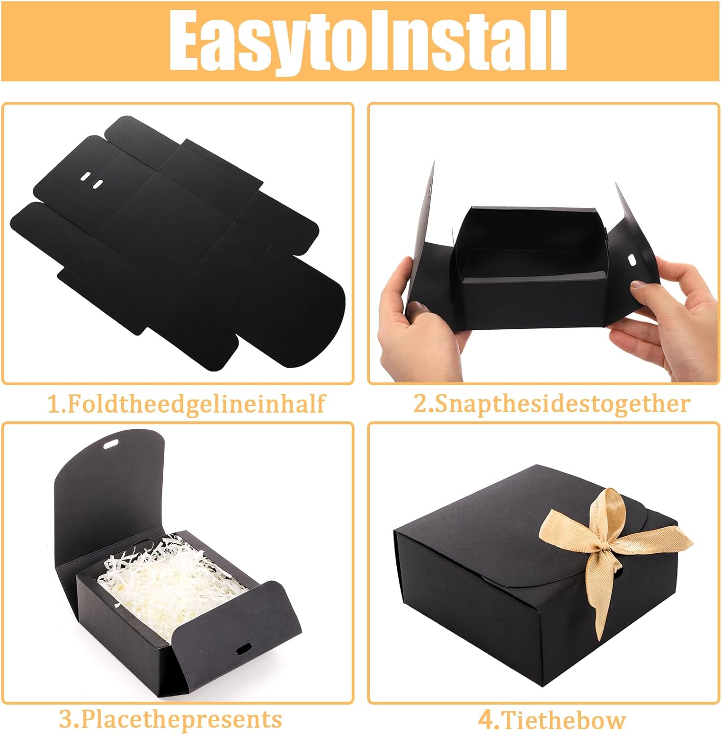ZENFUN 36 Pack Small Black Gift Boxes with Lids, 4.5" x4.5"x2" Square Cardboard Gift Boxes with Champagne Wrap Ribbons, Proposal Box Gift Wrap Boxes for Presents Birthday Wedding Party Chocolate Candy - Image 4