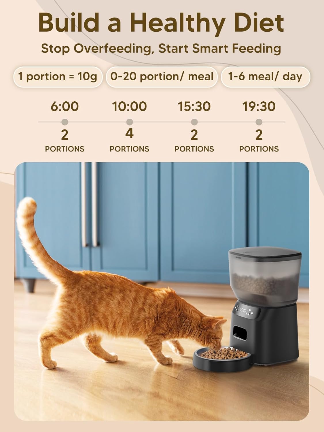 Automatic Cat Feeder and Water Fountain, 4L/16 Cups Timed Cat Dry Food Dispenser, 10s Meal Call, 20 Portions 6 Meals Per Day, 2L Cats Fountains for Drinking with Filter, Pet Feeder for Dog Black - Image 4