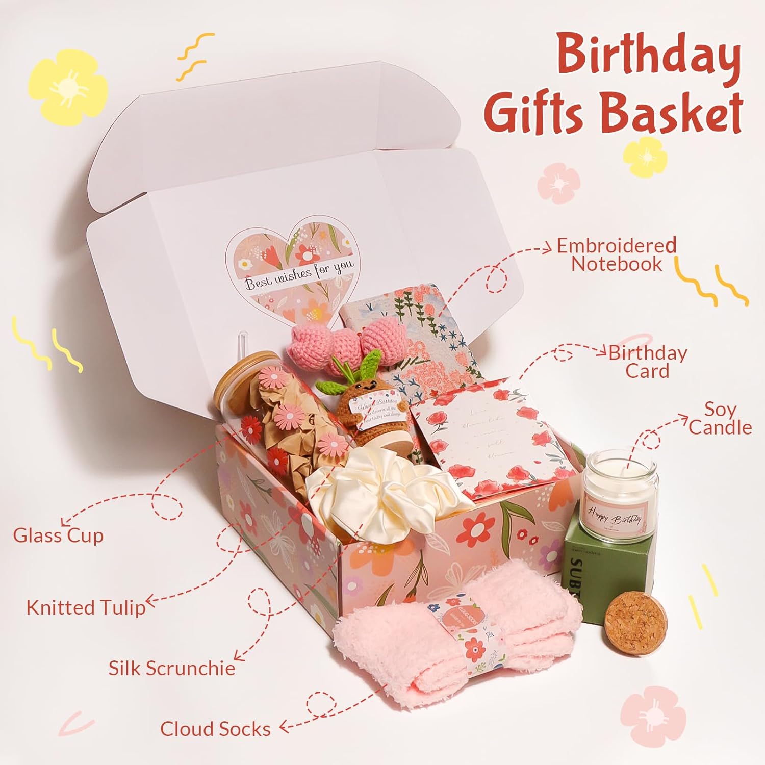 Birthday Gifts For Women, Teen Girl, Her, Happy Birthday Gift Box For Girl, Women, Sister, Daughter, Friends, Cute Daisy Aesthetic Glass Cups Gift Set 7pcs - Image 2