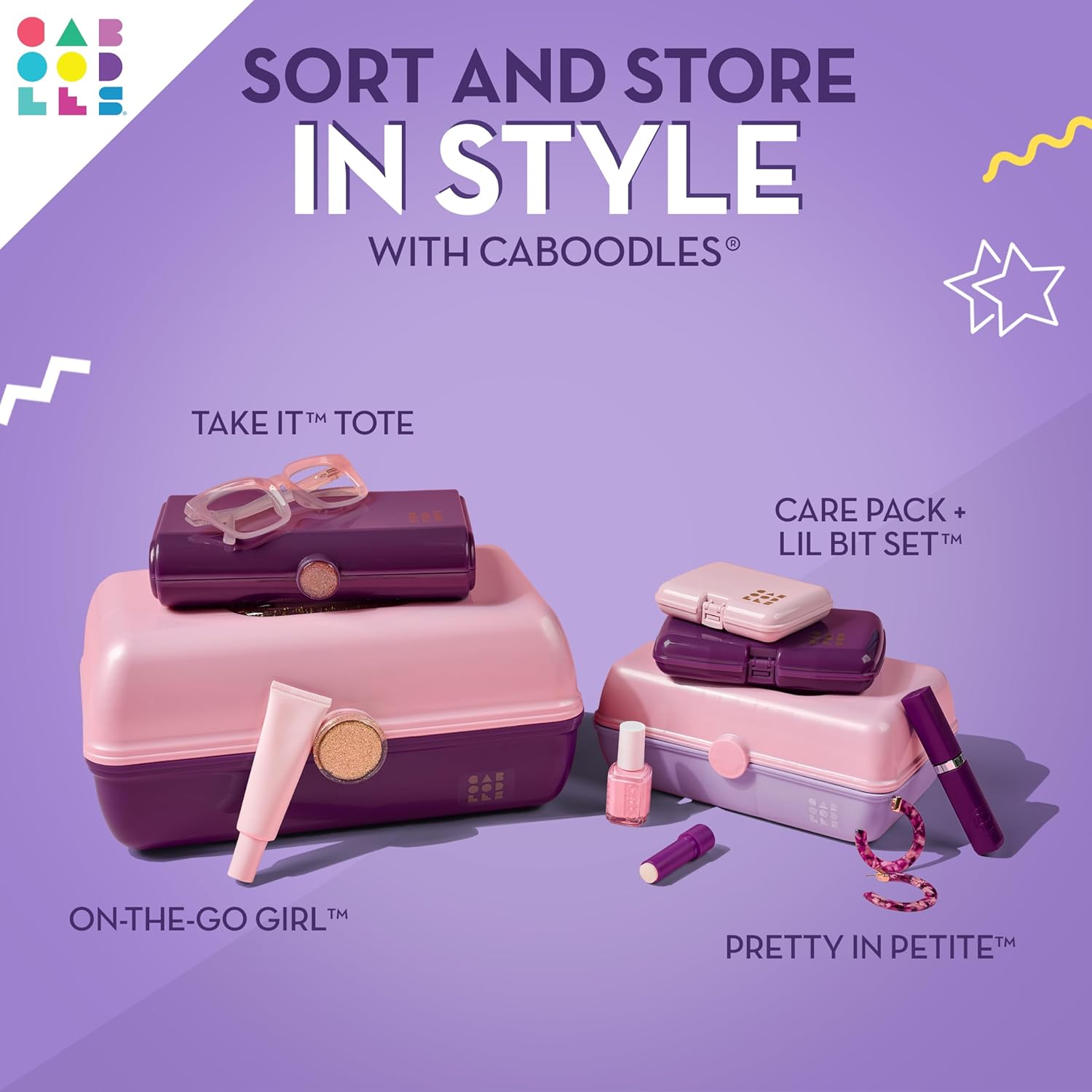 Caboodles Pretty in Petite Makeup Box, Two-Tone Lavender on Violet, Hard Plastic Organizer Box, 2 Swivel Trays, Fashion Mirror, Secure Latch for Safe Travel - Image 6