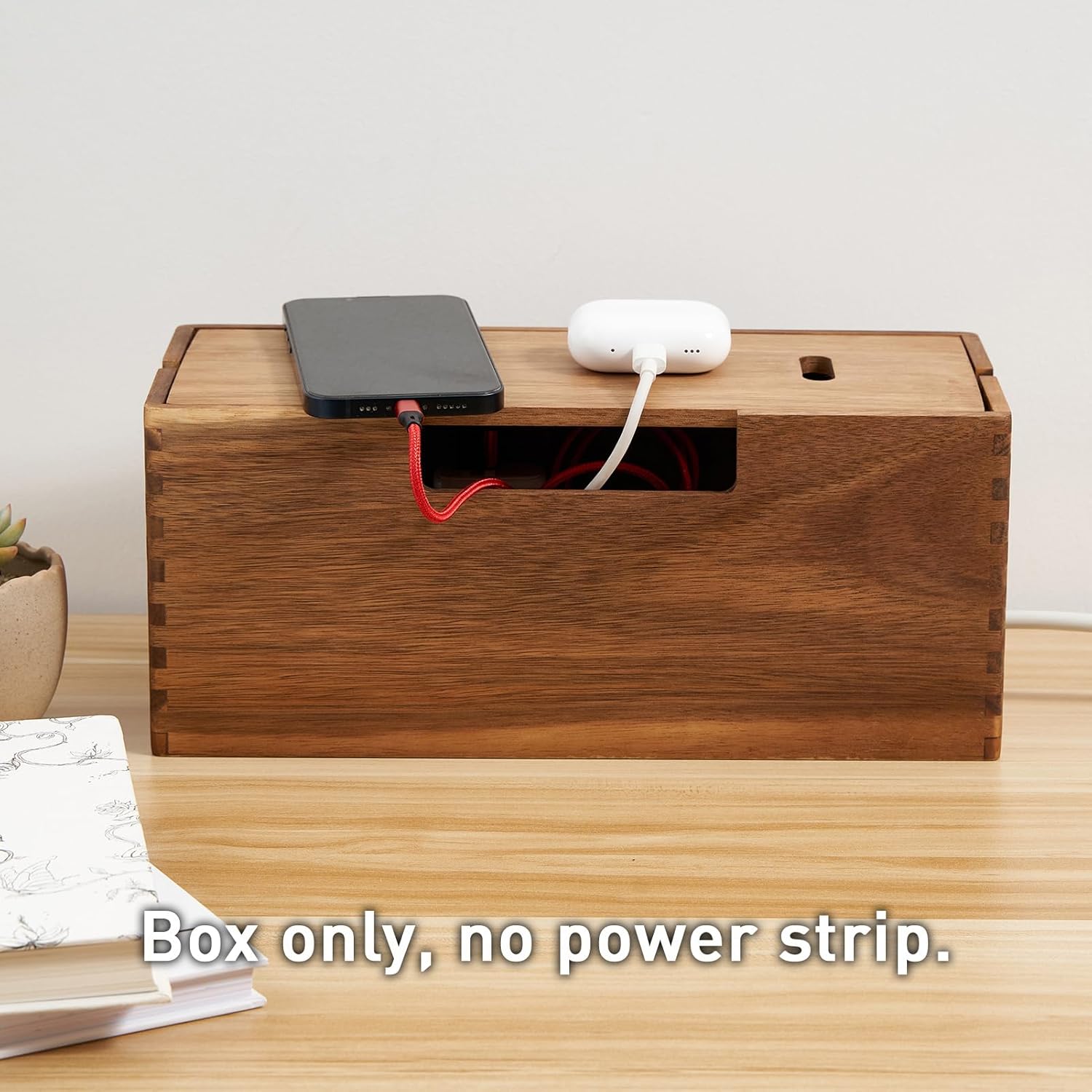 LiTY Acacia Wood Cable Management Box, Wooden Cord Hider & Organizer for Power Strip, Electrical Hiding, TV Wires, Desk & Floor Cables - Office Under Desk Cable Storage Box for Wire - Image 5