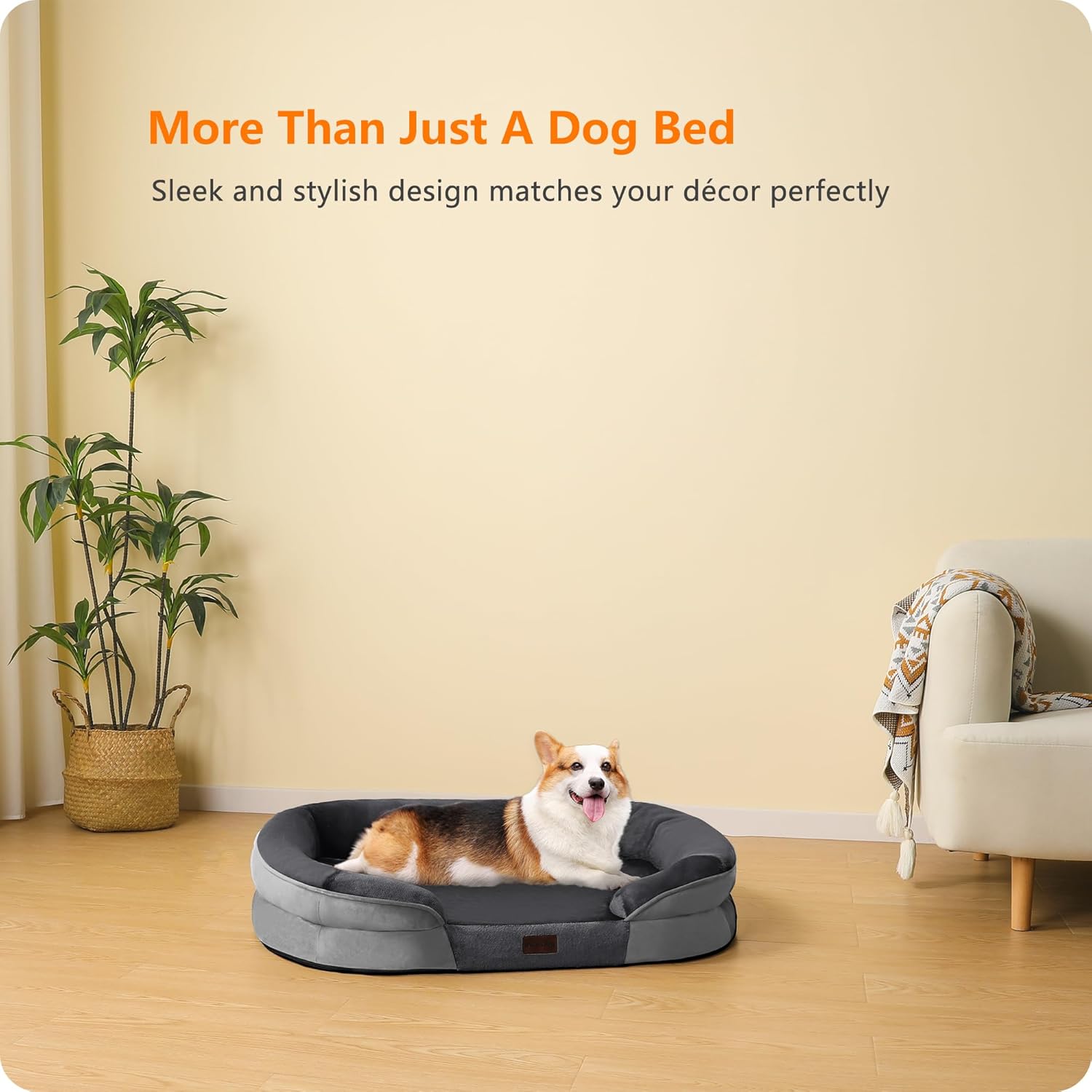 Dwanton Orthopedic Dog Bed for Medium Dogs with Gel Memory Foam, Waterproof Dog Sofa, Washable Pet Bed with Four Sided Bolster Cushion, Removable Cover & Non-Slip Bottom, 36", Dark Gray - Image 9