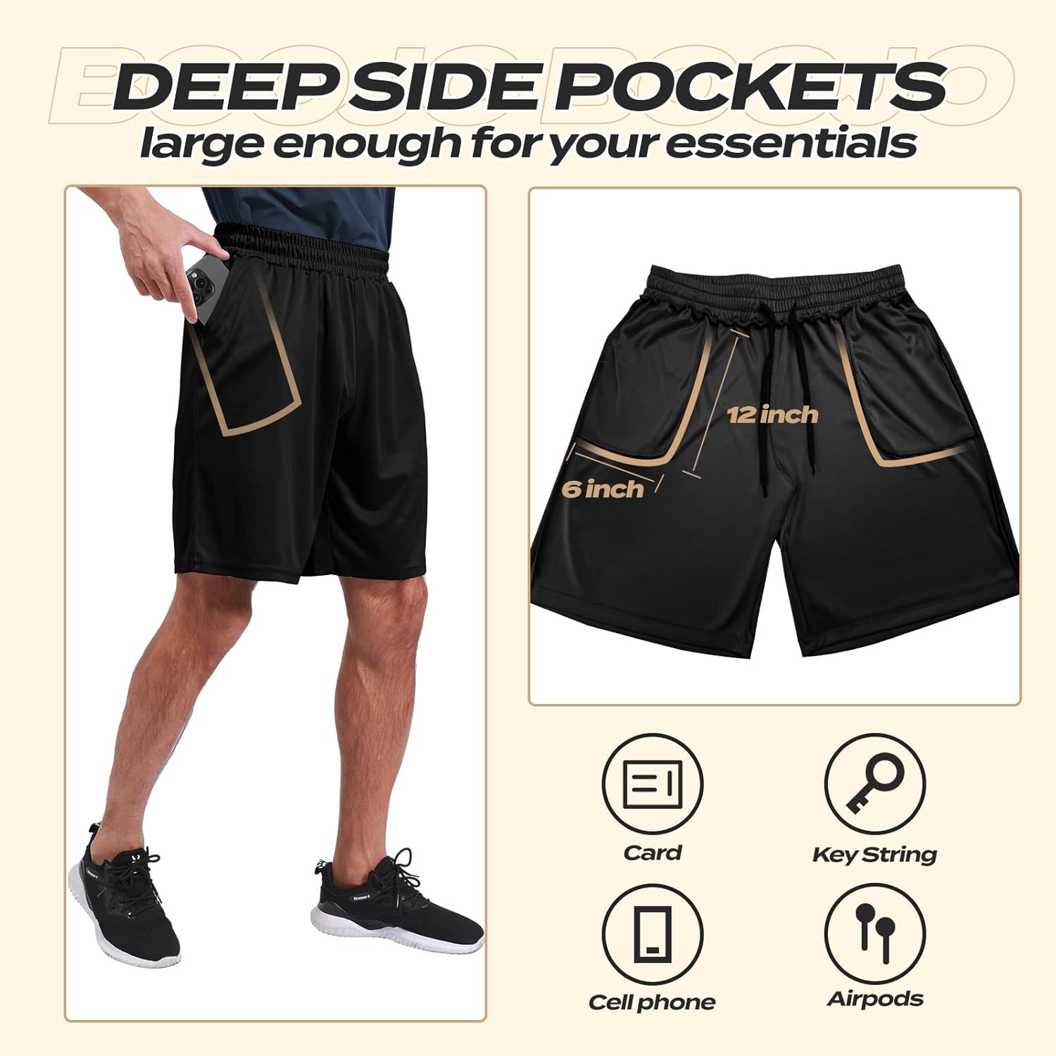 BOOJO 5 Pack Athletic Gym Mens Shorts - Workout Black Quick Dry Basketball Shorts with Pockets for Running Casual Activewear - Image 4