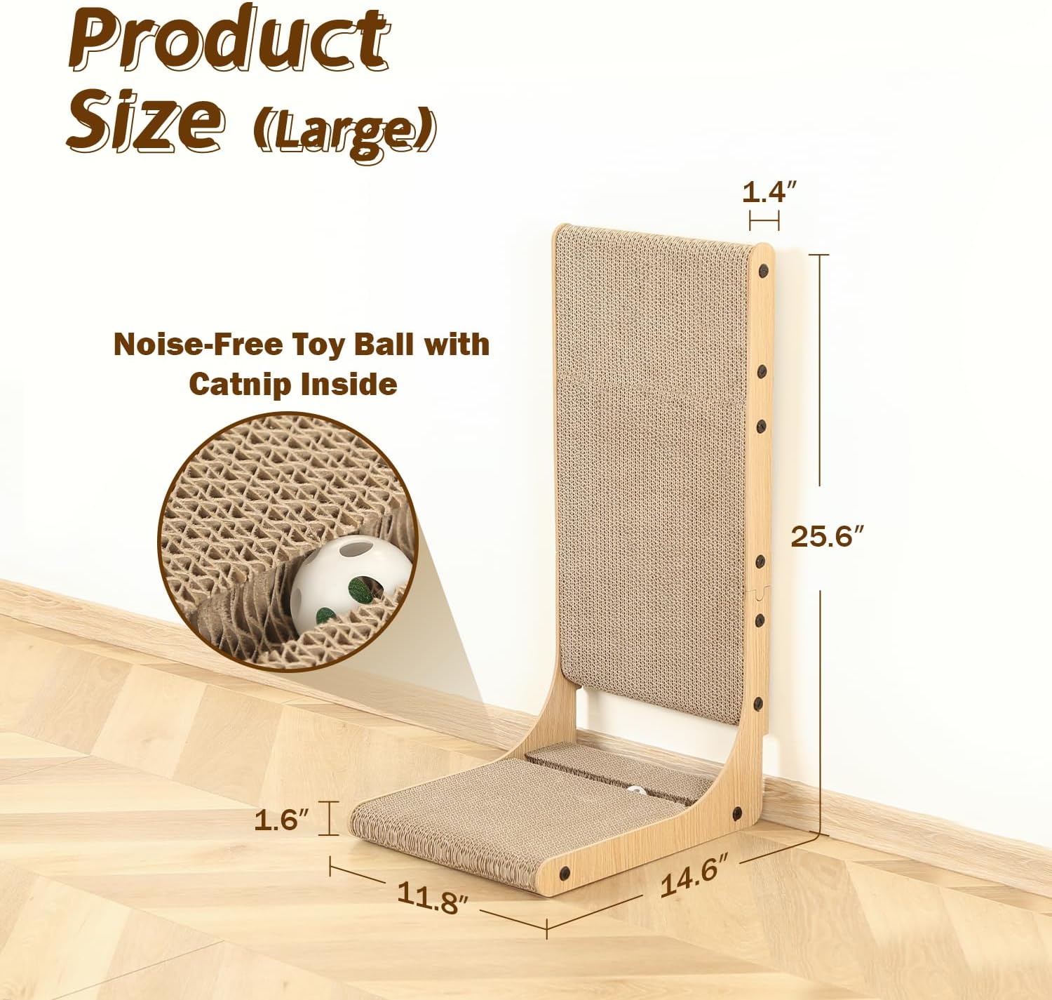 Zakkart 2-Pack Cat Scratching Board, 25.6'' Tall Cardboard L Shape Vertical Cat Scratchers for Indoor Cats, Cat Scratching Post for Wall and Couch, Large - Image 4