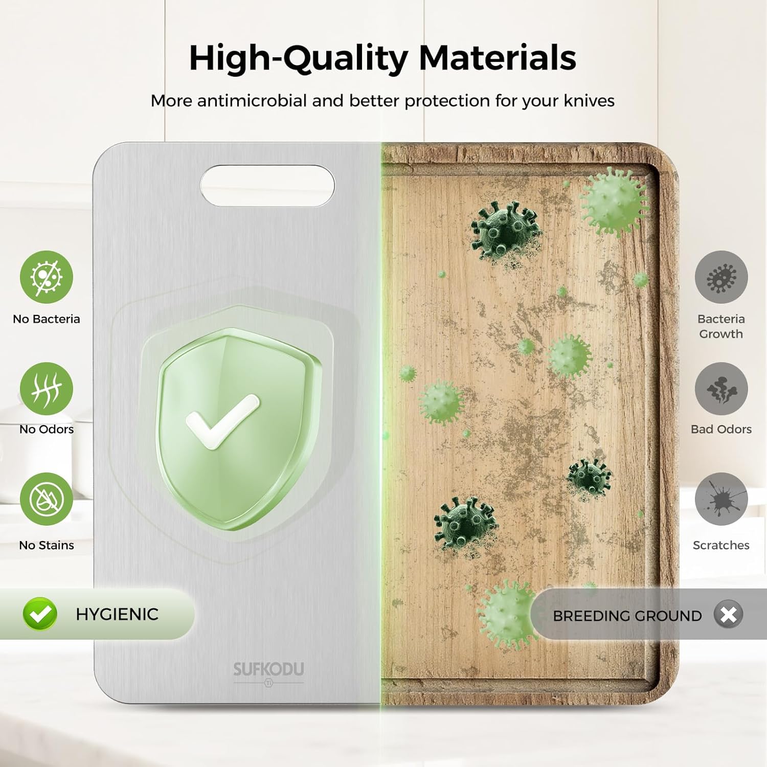 Titanium Cutting Board Set of 3, Titanium Cutting Boards for Kitchen, 100% Double-Sided Titanium Cutting Boards, Separate Raw and Cooked Food Areas, Non-Toxic, Dishwasher Safe (S+ M + L) - Image 4