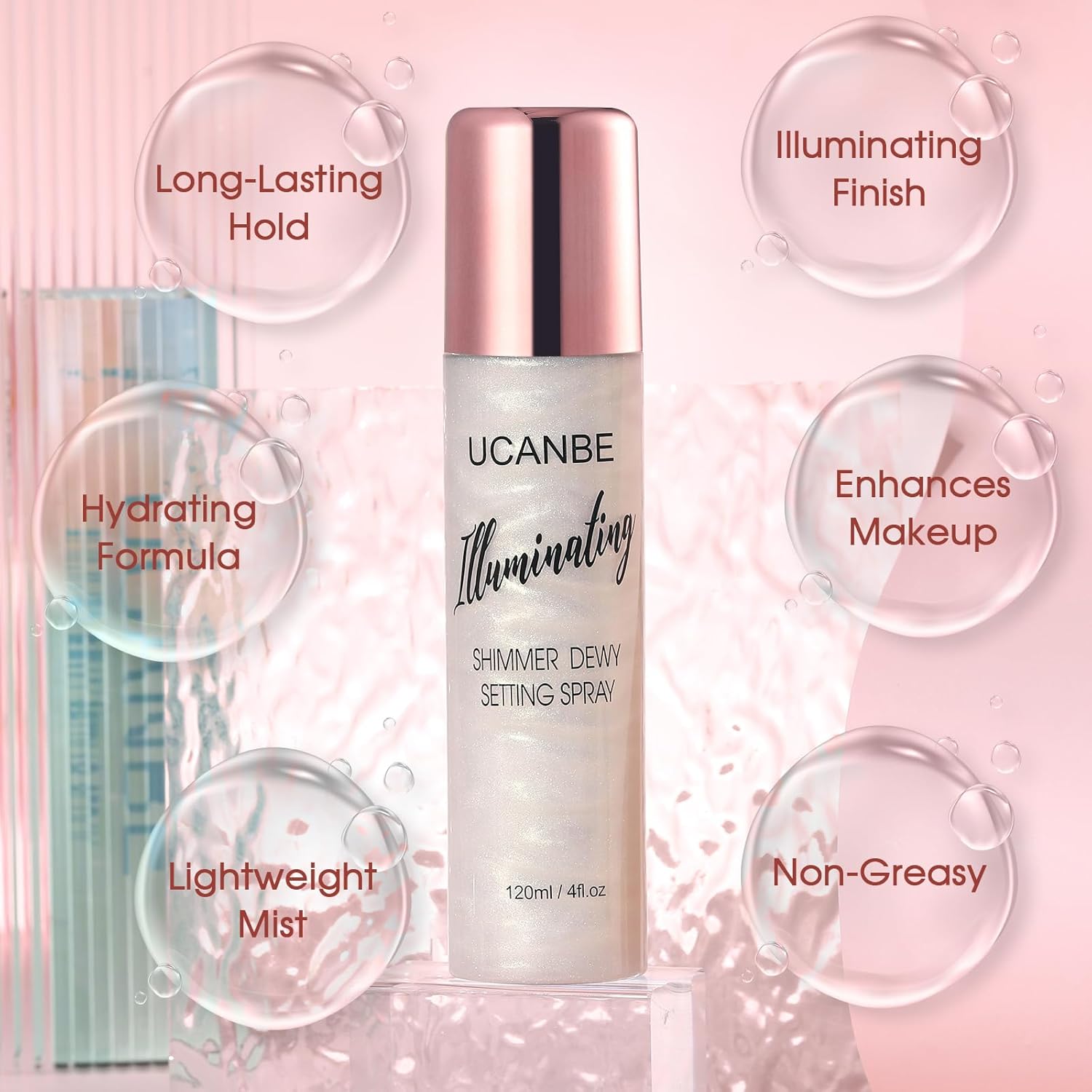UCANBE Shimmer Dewy Setting Spray – Glowing + Makeup Setting Spray 2 in 1 Lightweight Formula for a Radiant Glow,Long-Lasting Face Mist for Face Body, 4 Fl Oz #Platinum - Image 3