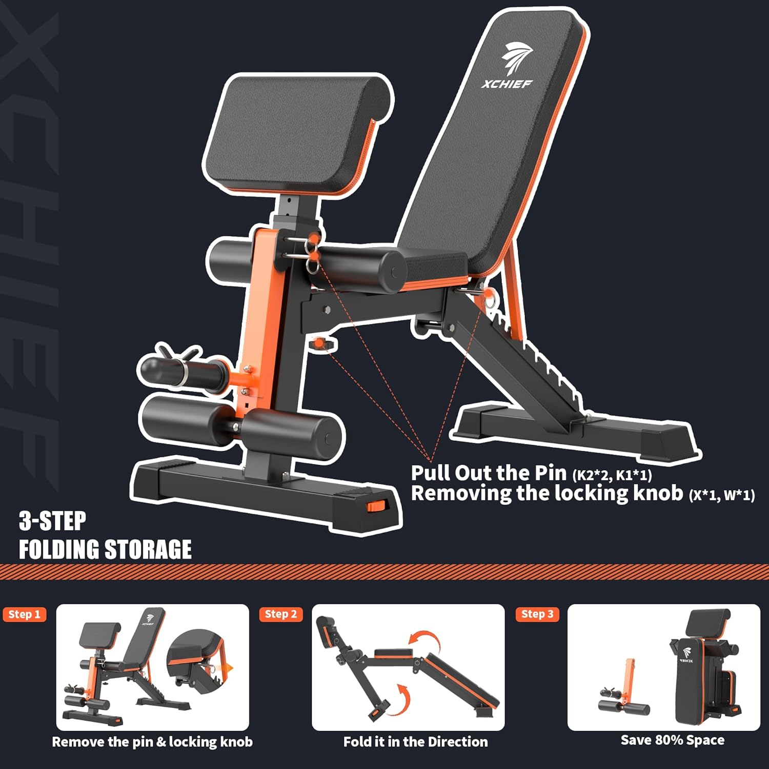 Adjustable Weight Bench - 1000LBS Capacity Heavy Duty Foldable Workout Bench for Full Body Exercise, Flat/Incline/Decline, Bench Press for Home Gym with Preacher Pad & Leg Extension - Image 7