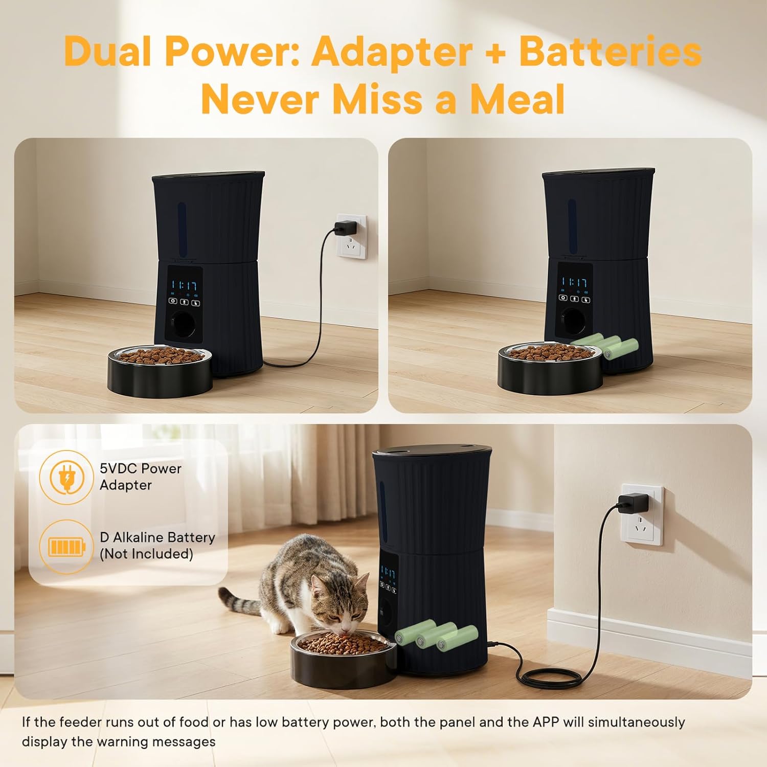 NEWBULIG Automatic Cat Feeder, 4L Timed Pet Feeders with 10s Voice Recorder, Dog Food Dispenser with APP Control, Dry Food, 10 Meals, Programmable 50 Portions, Dual Power Supply, Desiccant Bag - Image 8