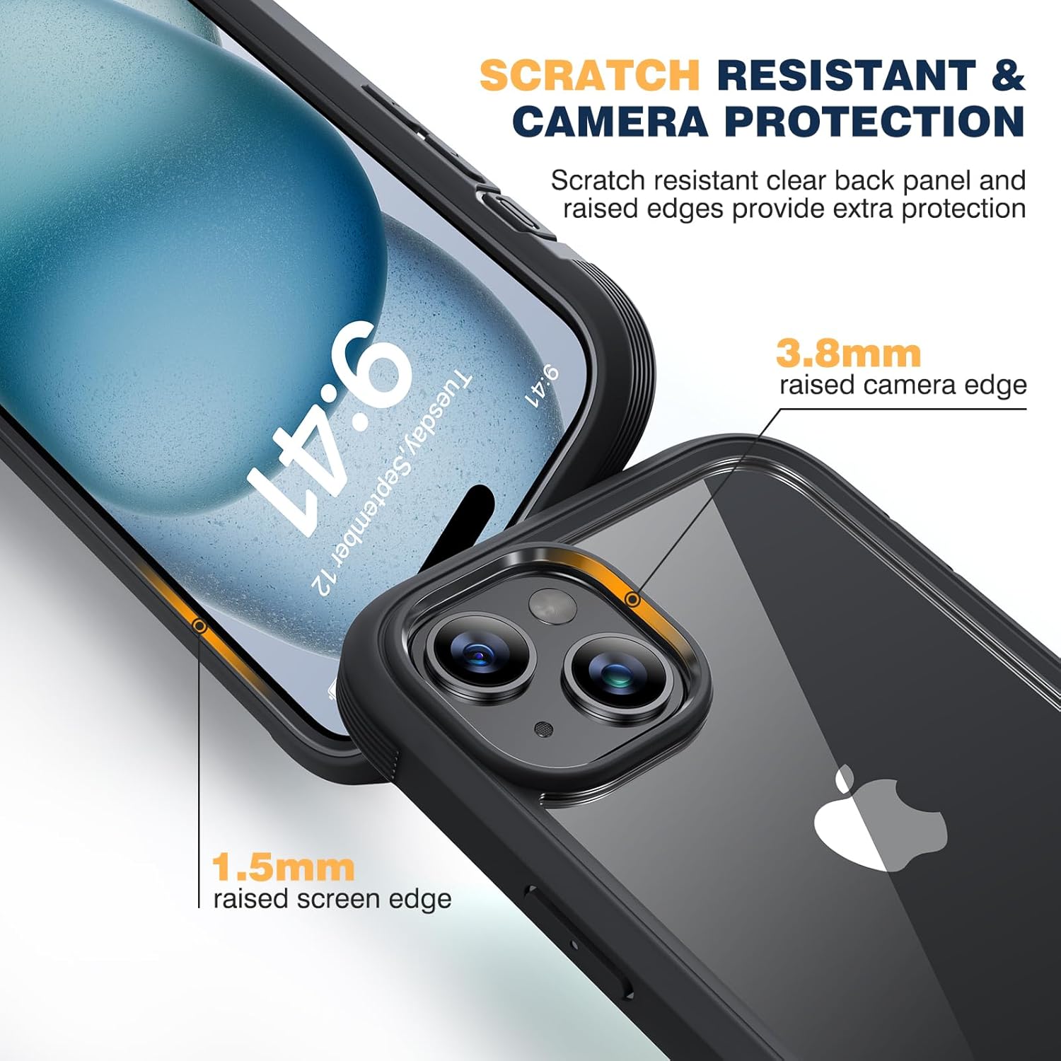 Diaclara Designed for iPhone 15 Case, Full Body Rugged Case with Built-in Touch Sensitive Anti-Scratch Screen Protector, with Camera Lens Protector for iPhone 15 6.1" (Black and Clear) | Full Body - Image 5