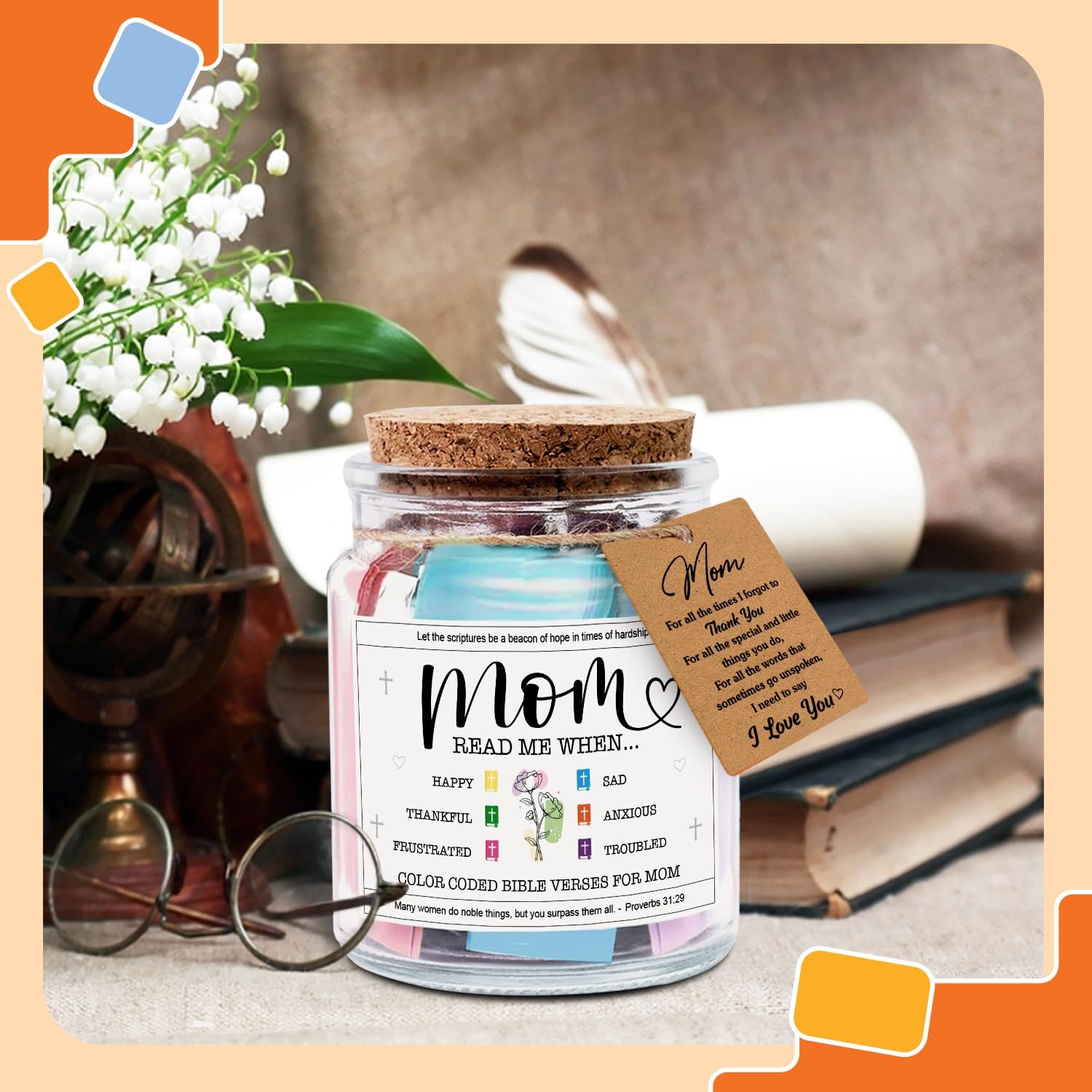 NewEleven Mothers Day Gifts For Mom, Mom Gifts From Daughters Son on Mother Birthday, Bible Jar, Christian Gift for Wife, Thank You Gift Decorative Inspirational Scripture Jar with 92 Bible Verses - Image 5