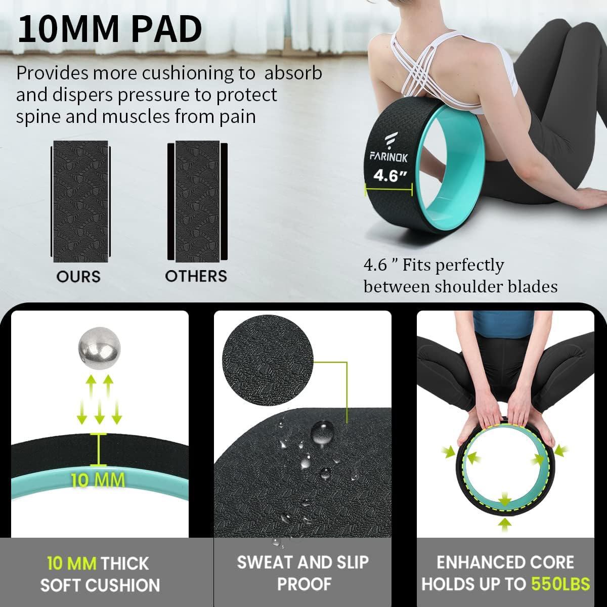 Yoga Wheel for Stretching & Flexibility to Help Back Aches & Tension, Deep Tissue Muscle Massage. Back Roller Wheel with Extra Cushion, Wider & Thickest Foam, Stretches and Strengthens Core Muscles - Image 2