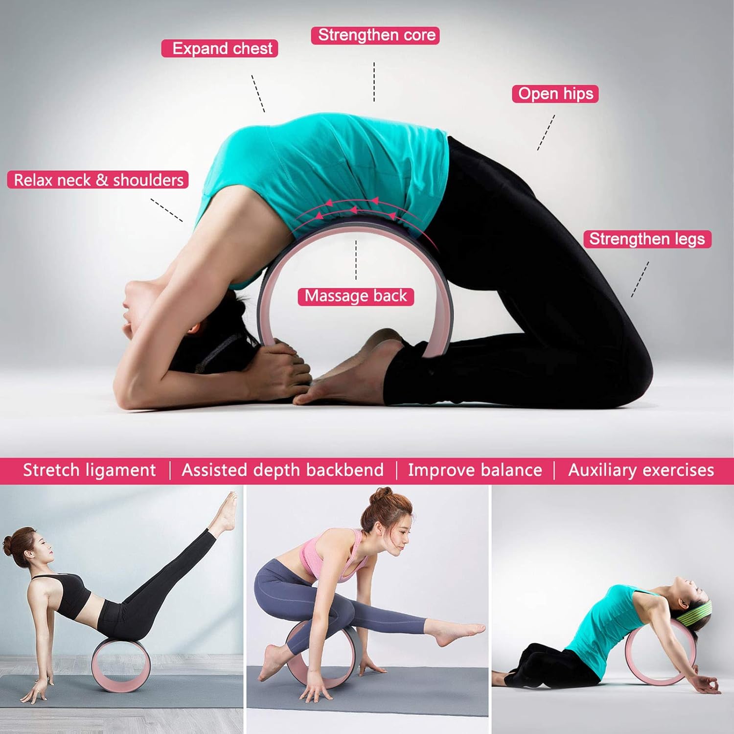Yoga Wheel Set 11-in-1,Back Roller & 2 Blocks with Strap,Resistance Bands,Jump Rope,Carrying Bag,Perfect Yoga Back Wheel Accessory Starter Kit for Beginner, Stretching, Improving Backbends - Image 3
