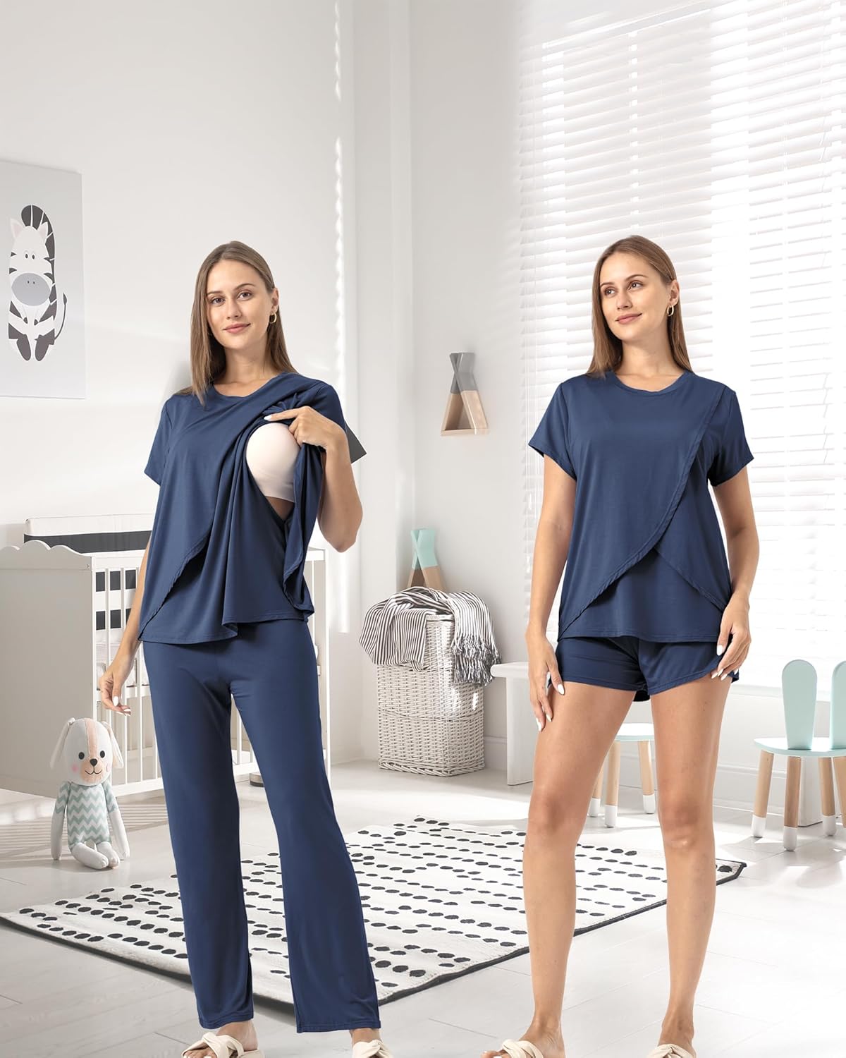 Rnxrbb 3 Piece Postpartum Nursing Pajamas Set Casual Soft Maternity Breastfeeding Pjs Sleepwear Loungewear Clothes Layer - Image 2